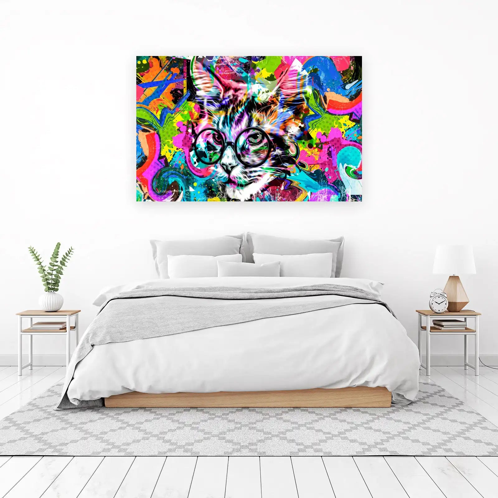 Vibrant Pop Art Cat With Glasses Wall Art