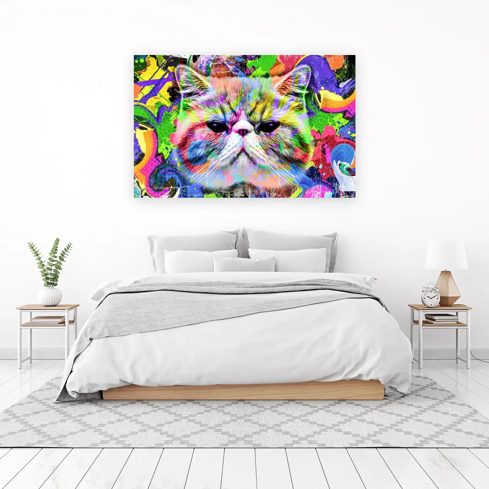 Vibrant Graffiti Cat Portrait Wall Art