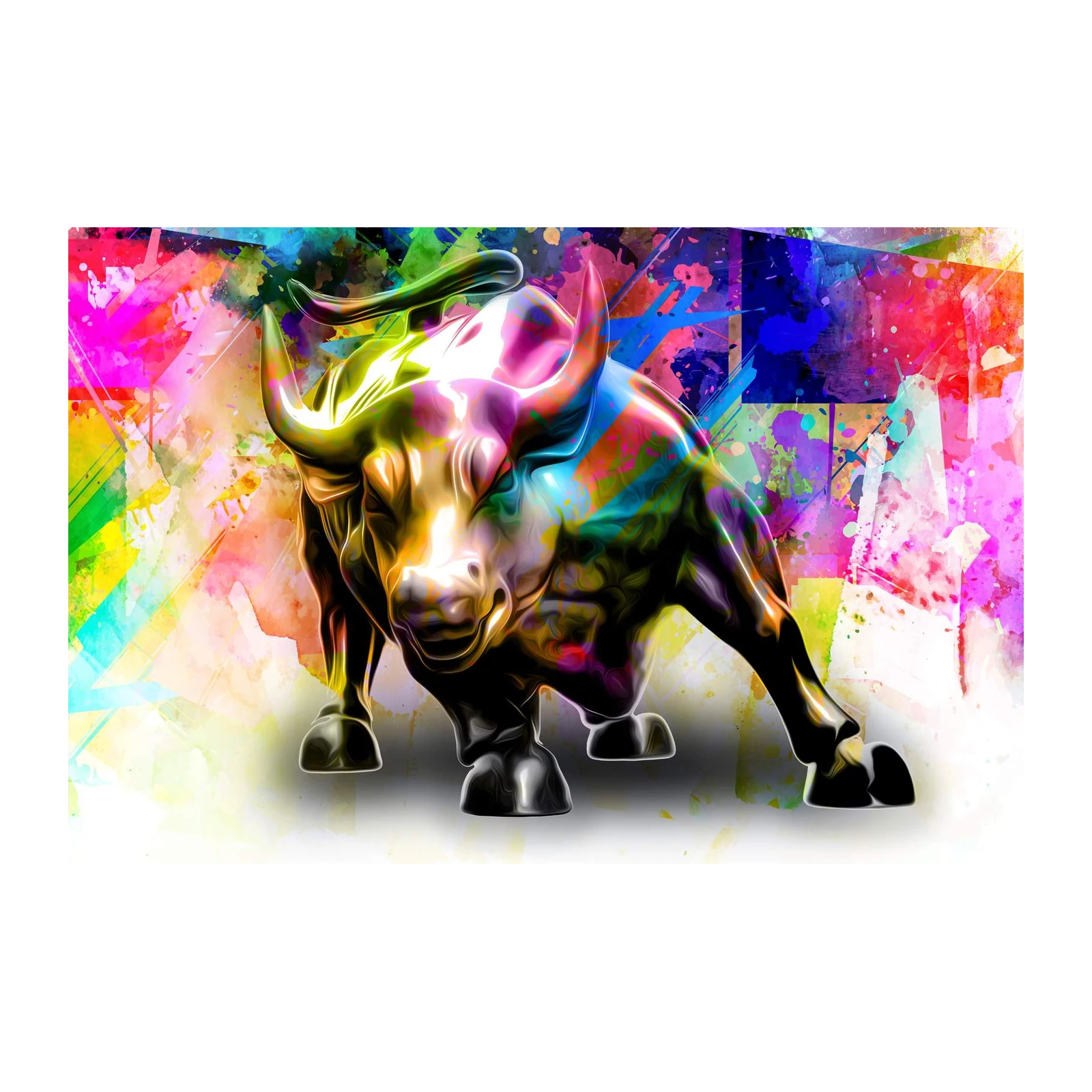 Vibrant Charging Bull Abstract Wall Art