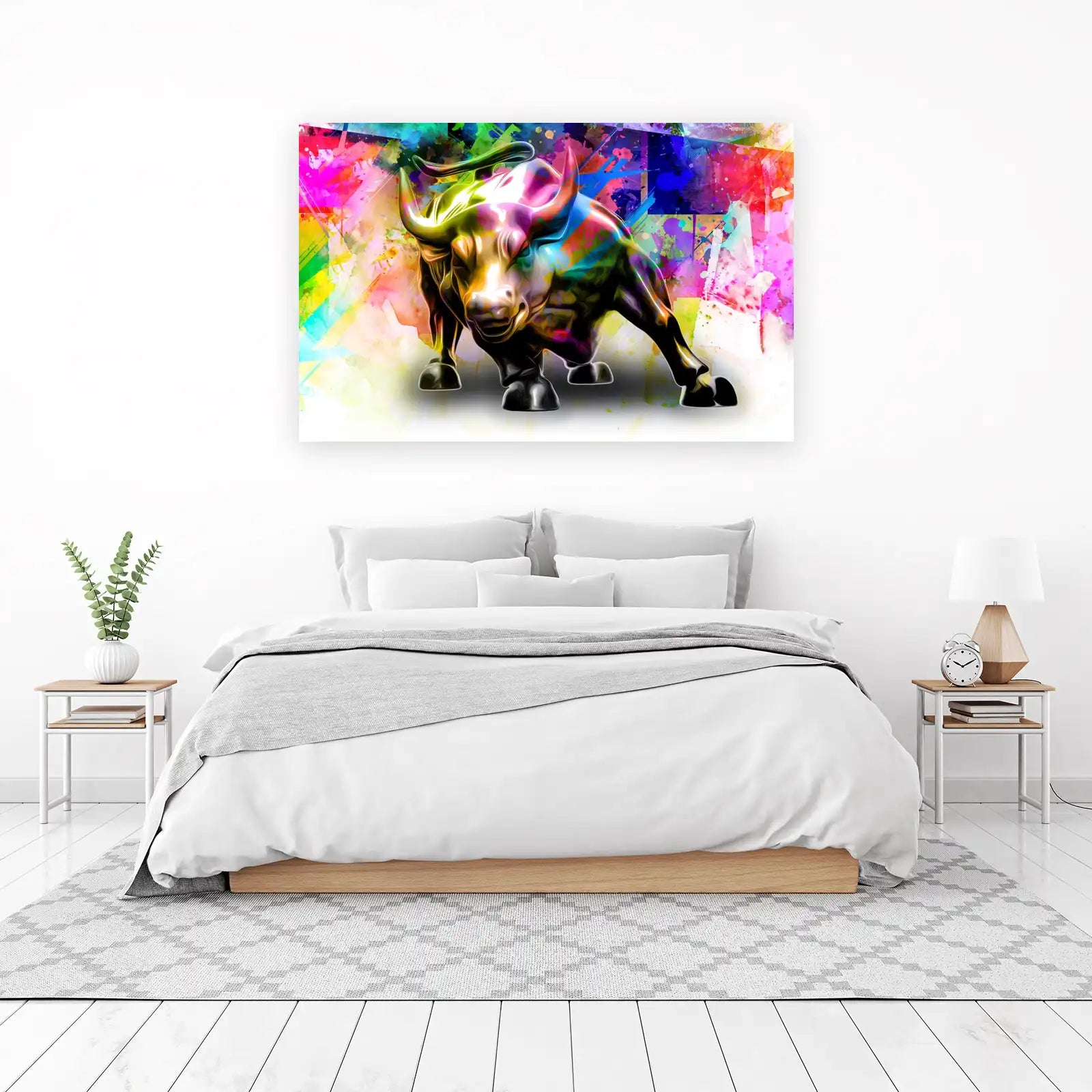 Vibrant Charging Bull Abstract Wall Art