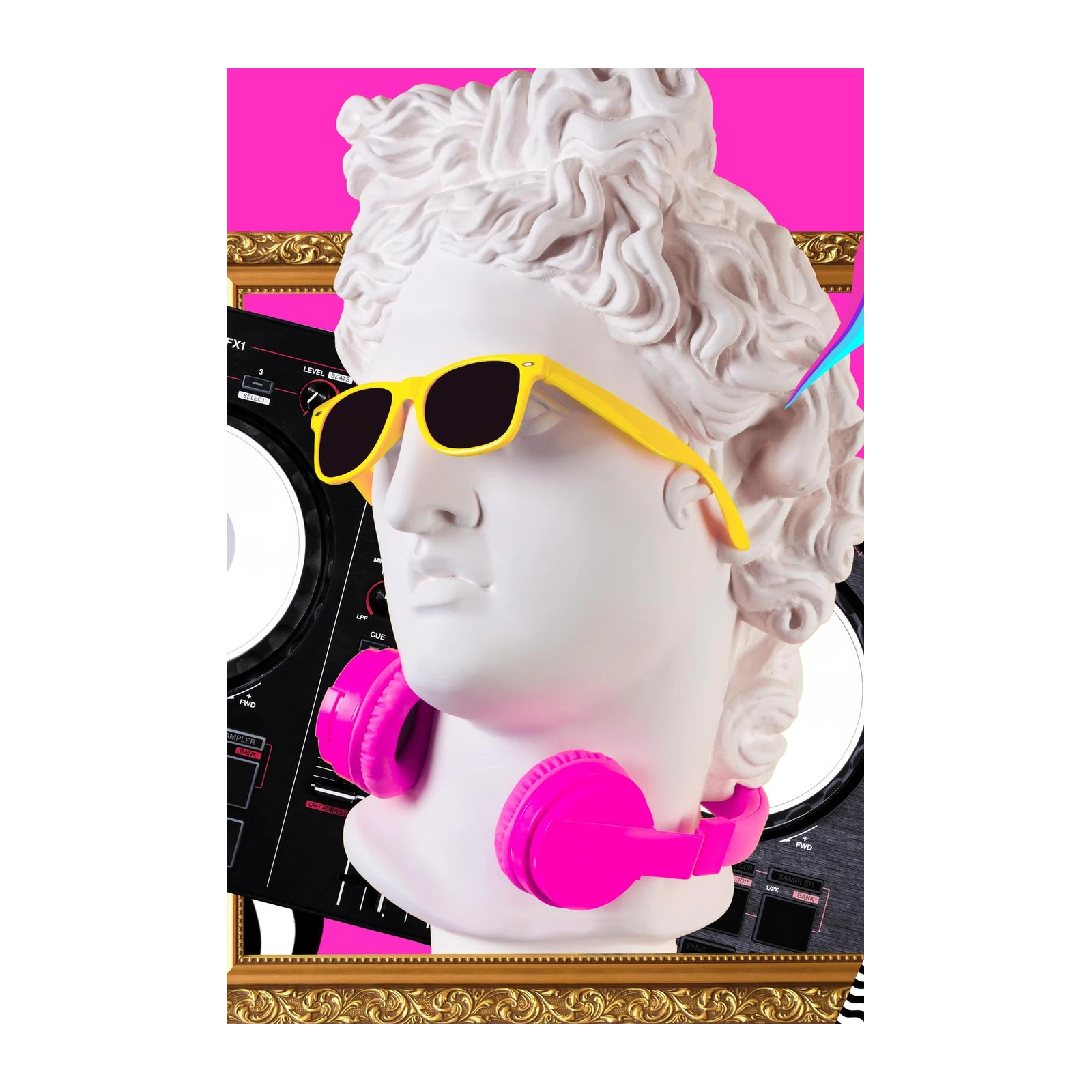 Retro DJ Statue Yellow Sunglasses Wall Art