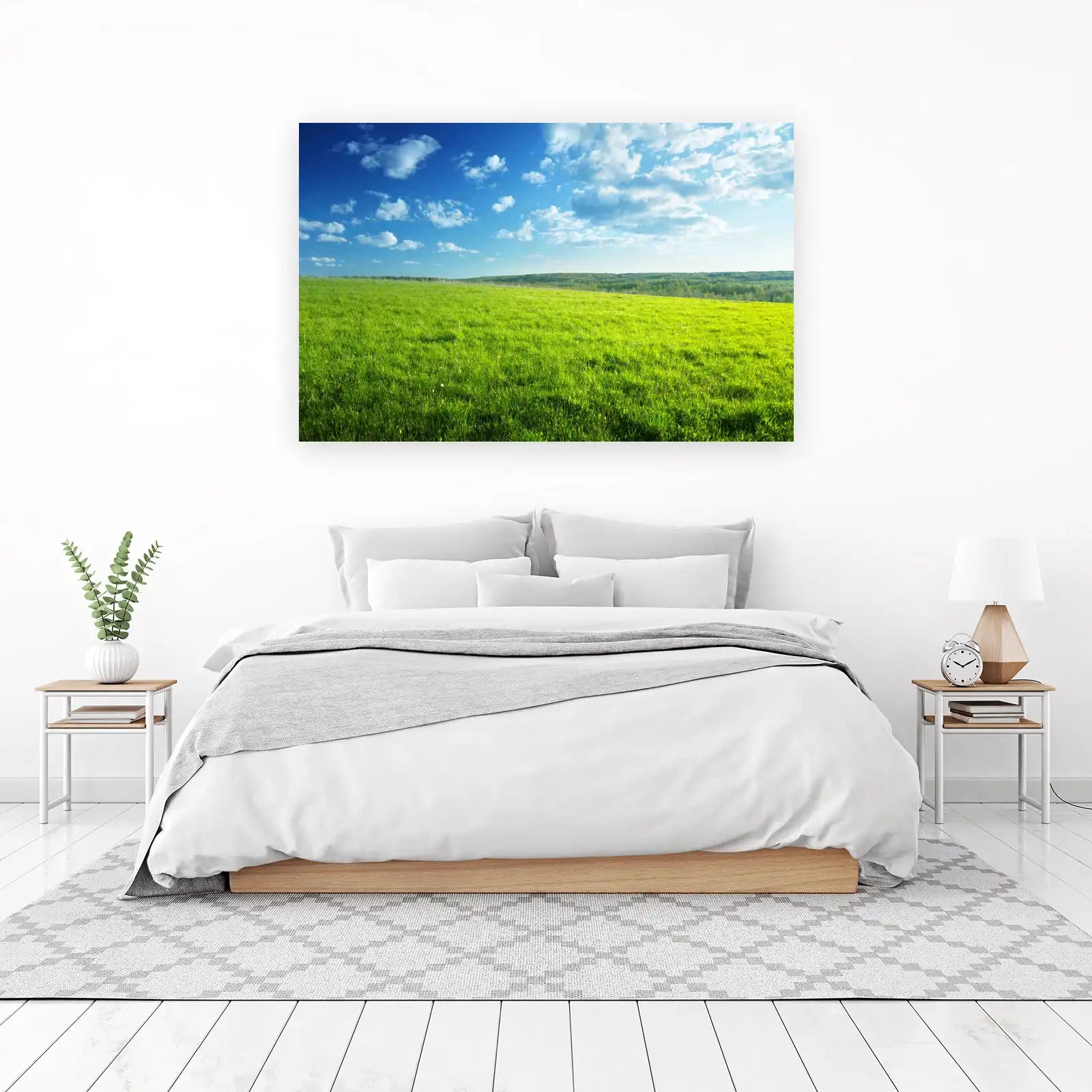 Vibrant Green Meadow & Blue Sky Wall Art