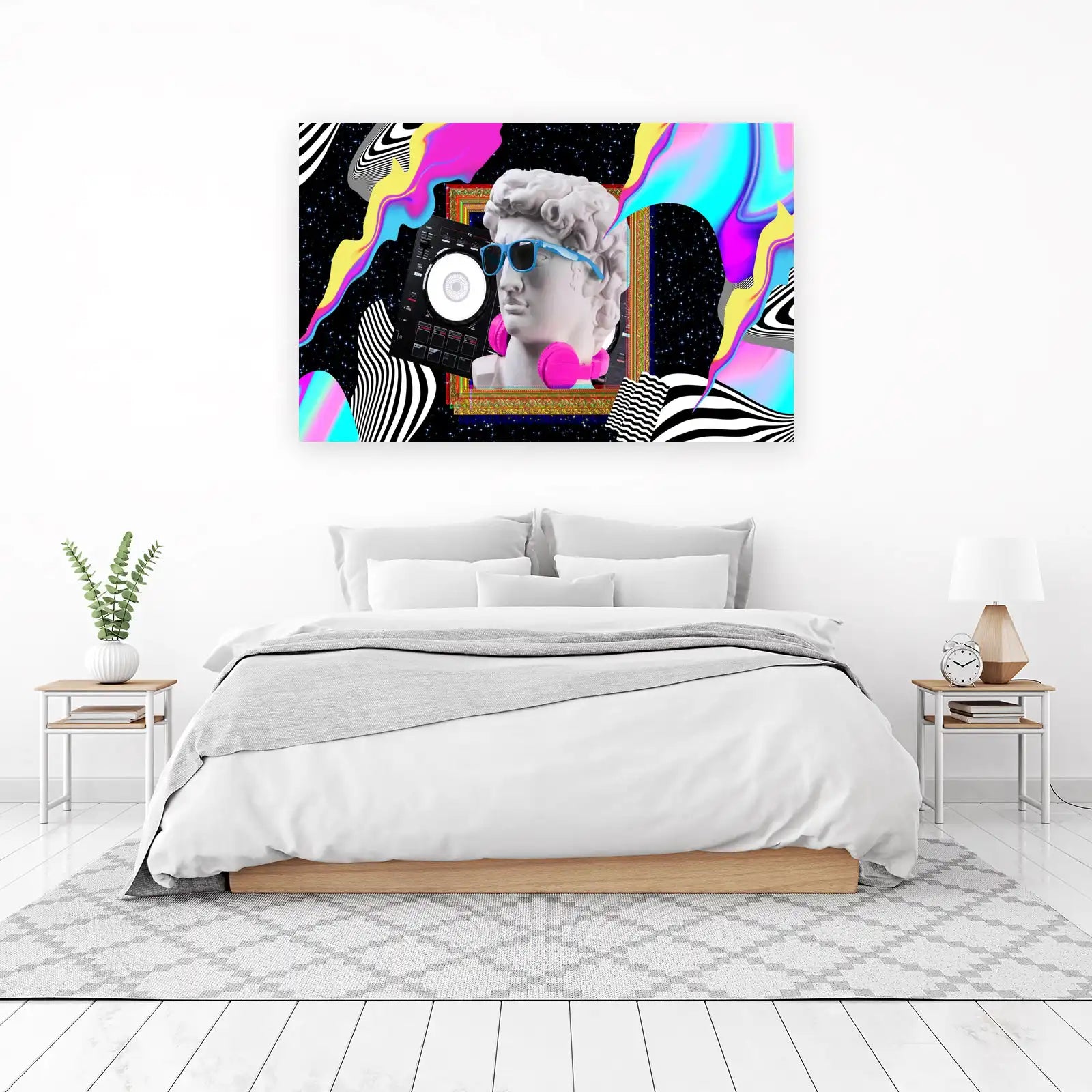 Retro DJ David Statue Neon Pop Art Wall Art