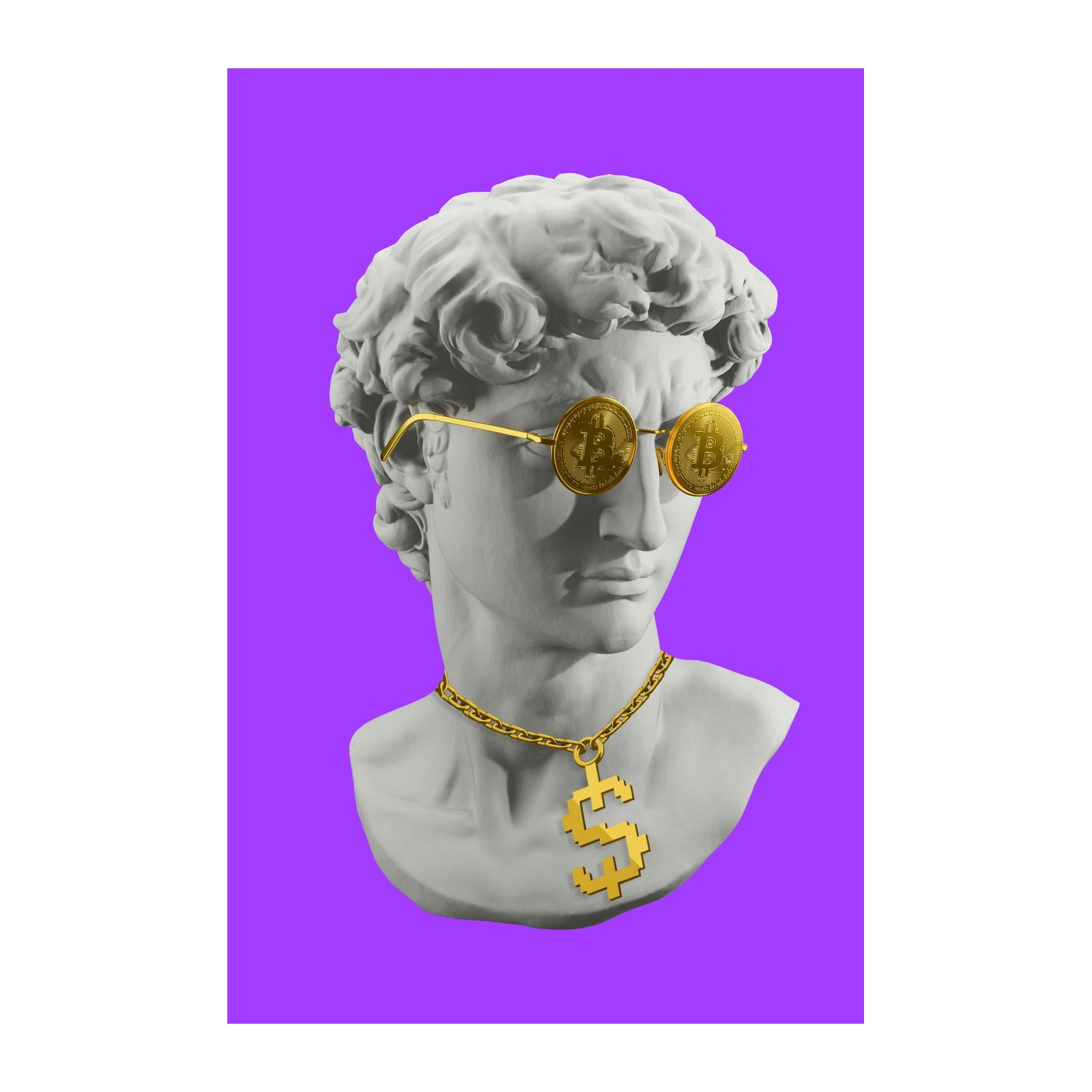 Bitcoin & Crypto Gold Chain Statue Wall Art