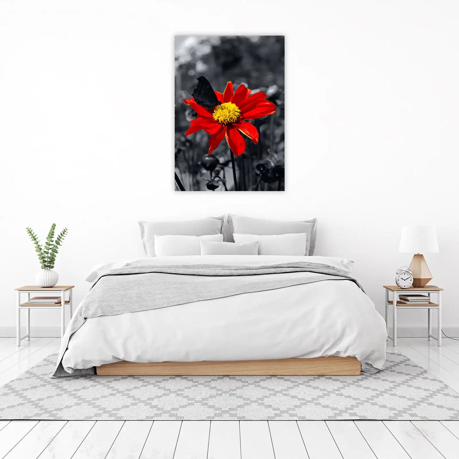 Vibrant Red Flower Butterfly Wall Art