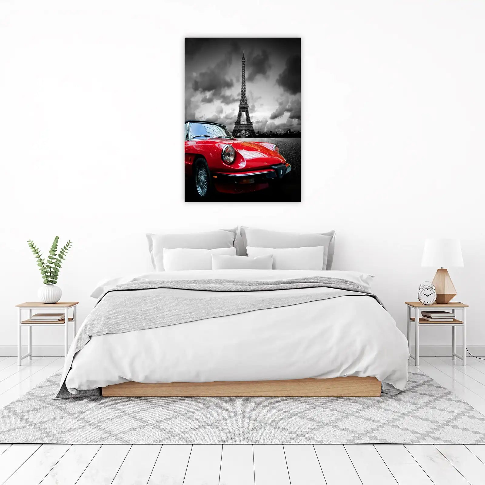Vintage Red Car Eiffel Tower Paris Wall Art