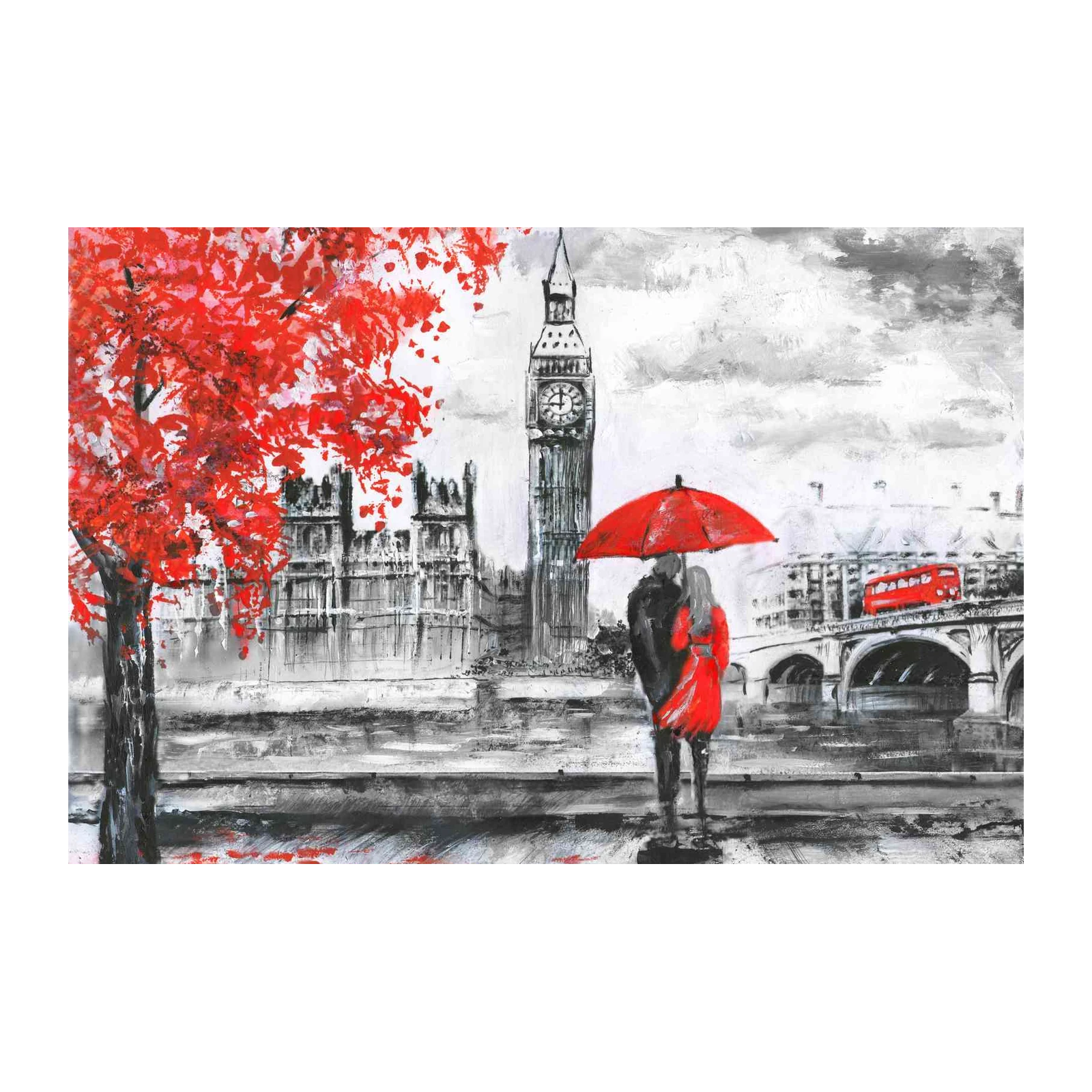 Romantic London Couple Red Umbrella Wall Art