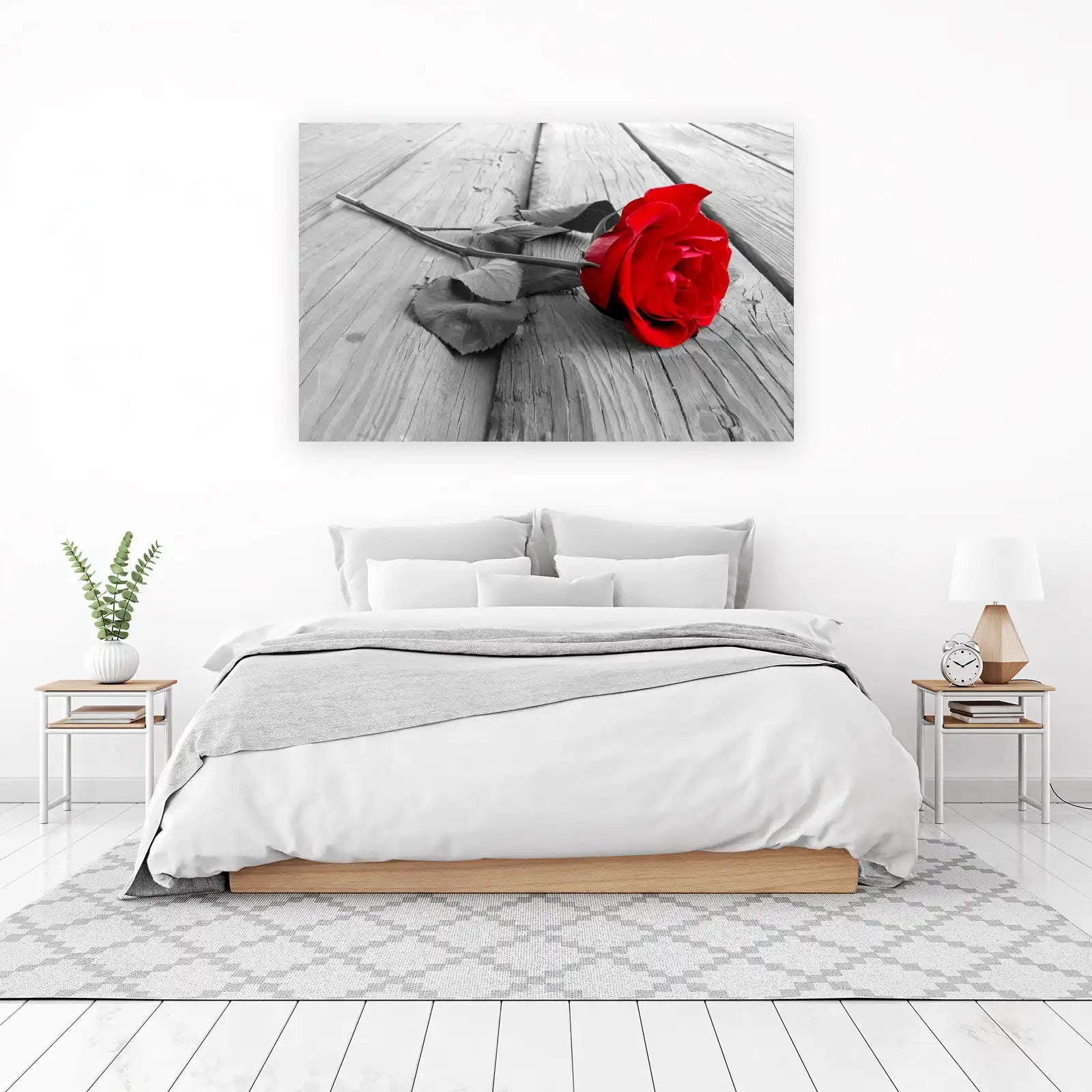 Bold Red Rose on Wood Wall Art