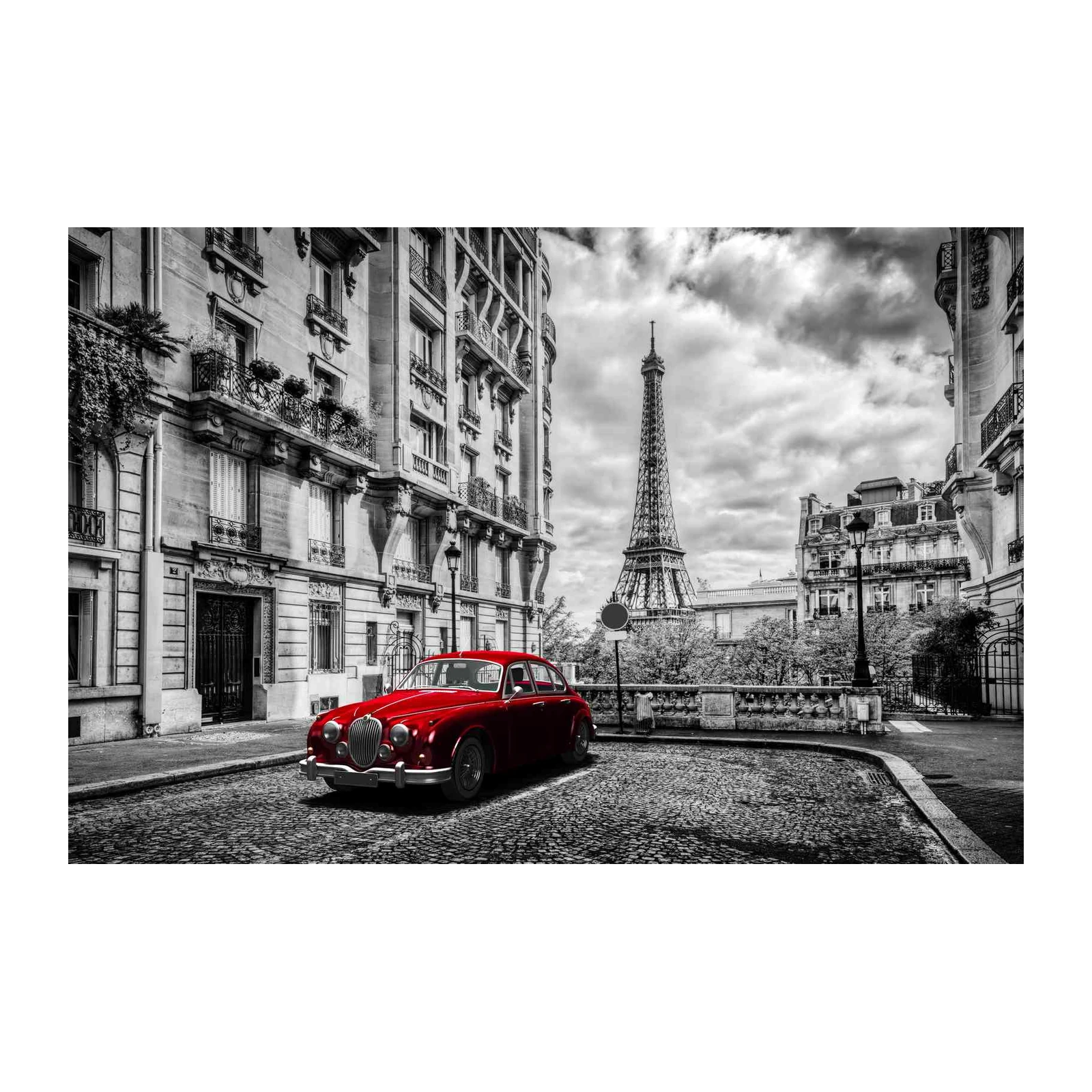 Vintage Red Car Paris Eiffel Tower Wall Art