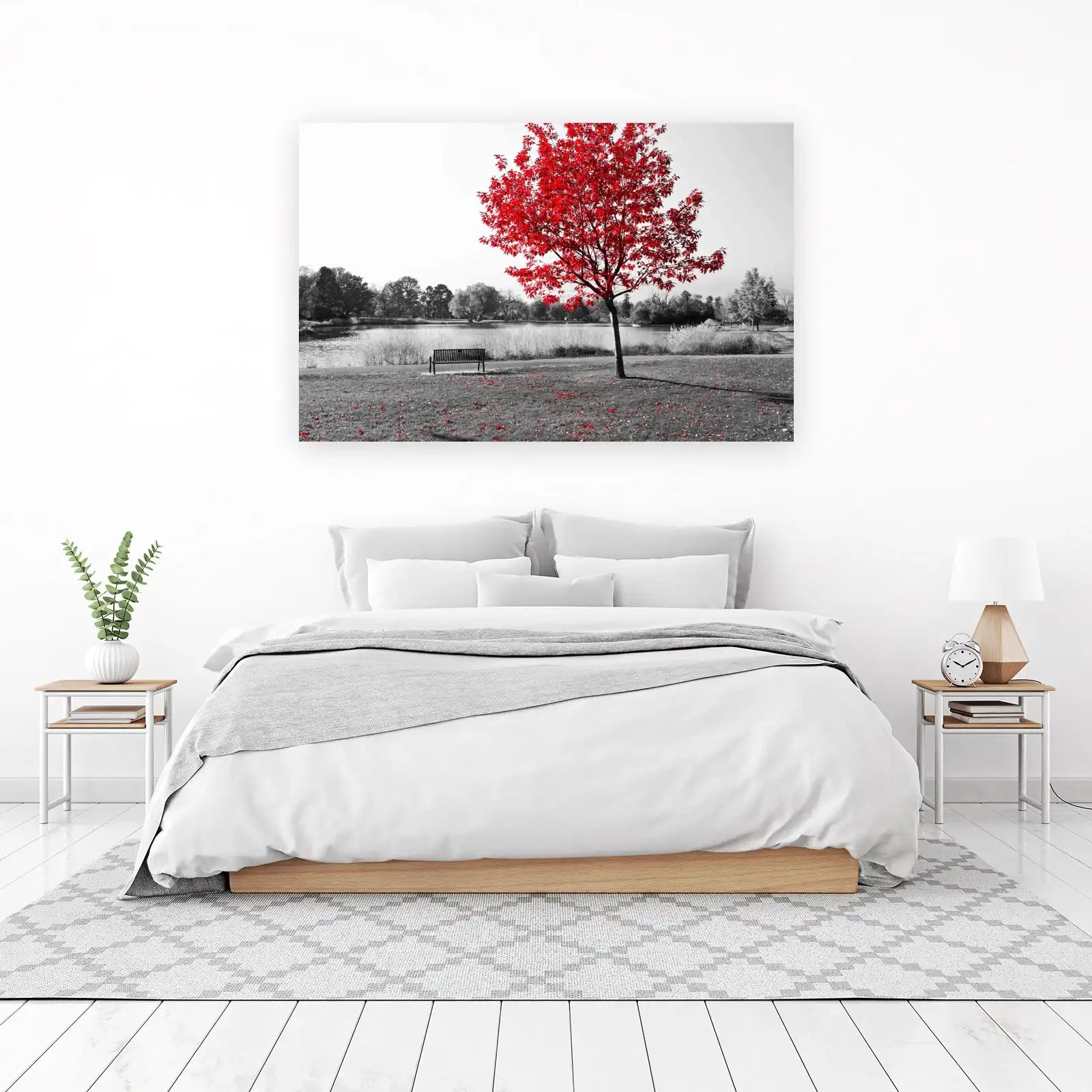 Vibrant Red Tree Autumn Park Wall Art