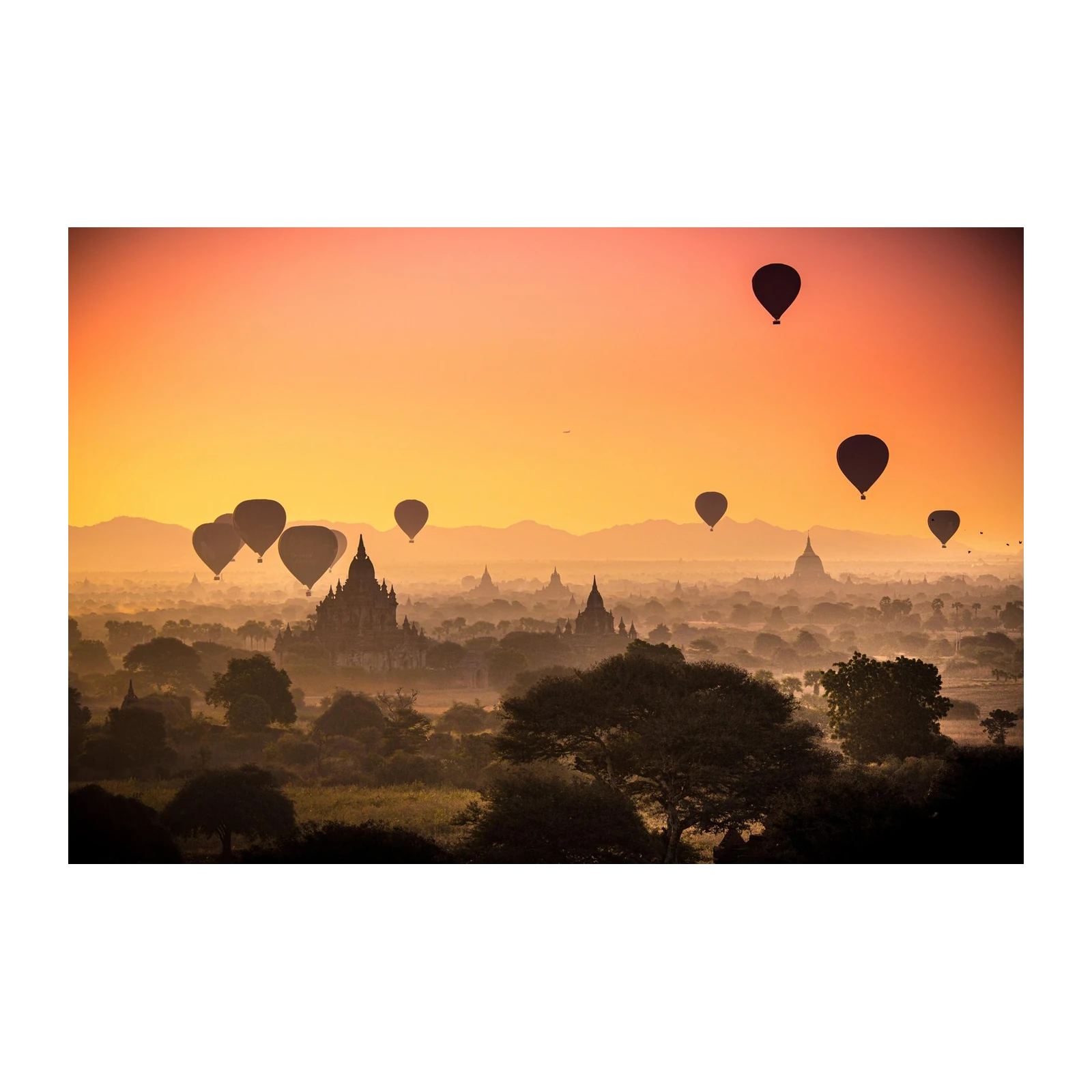 Sunrise Hot Air Balloons Over Temples Wall Art