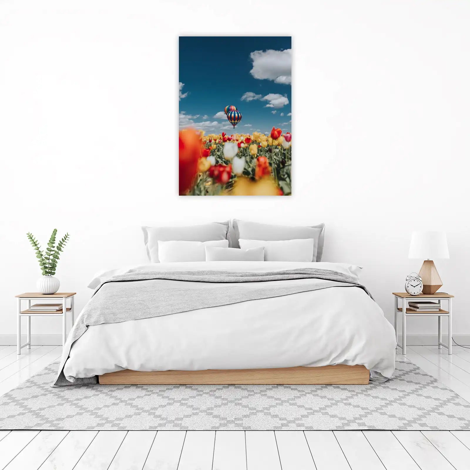 Hot Air Balloons Over Tulip Field Wall Art