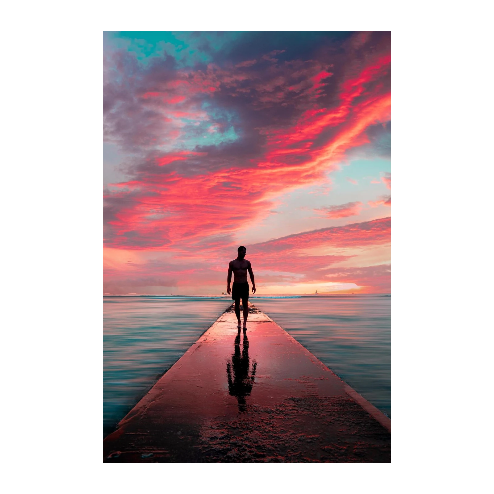 Man Walking into Sunset Wall Art