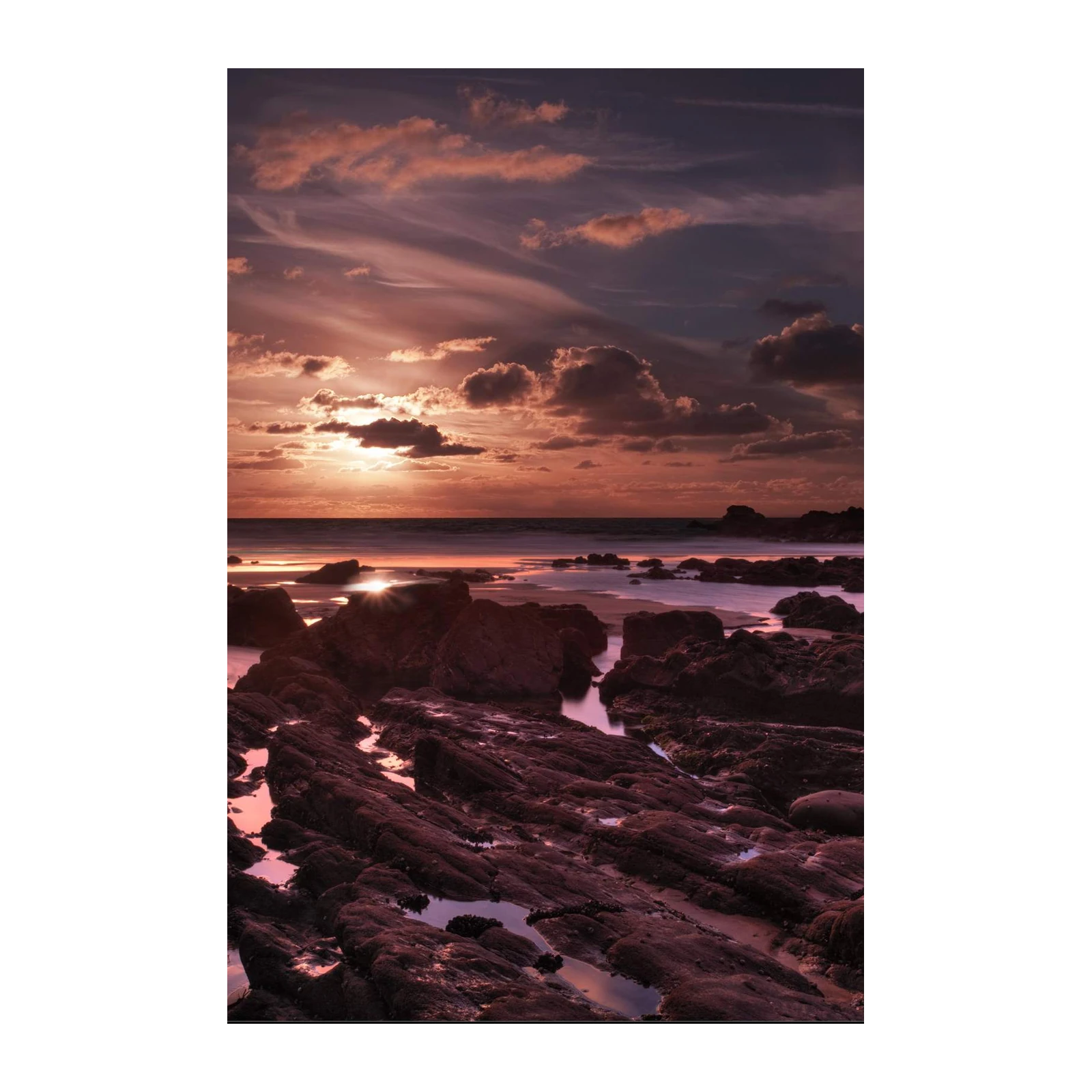 Dramatic Sunset Coastal Rocks Wall Art