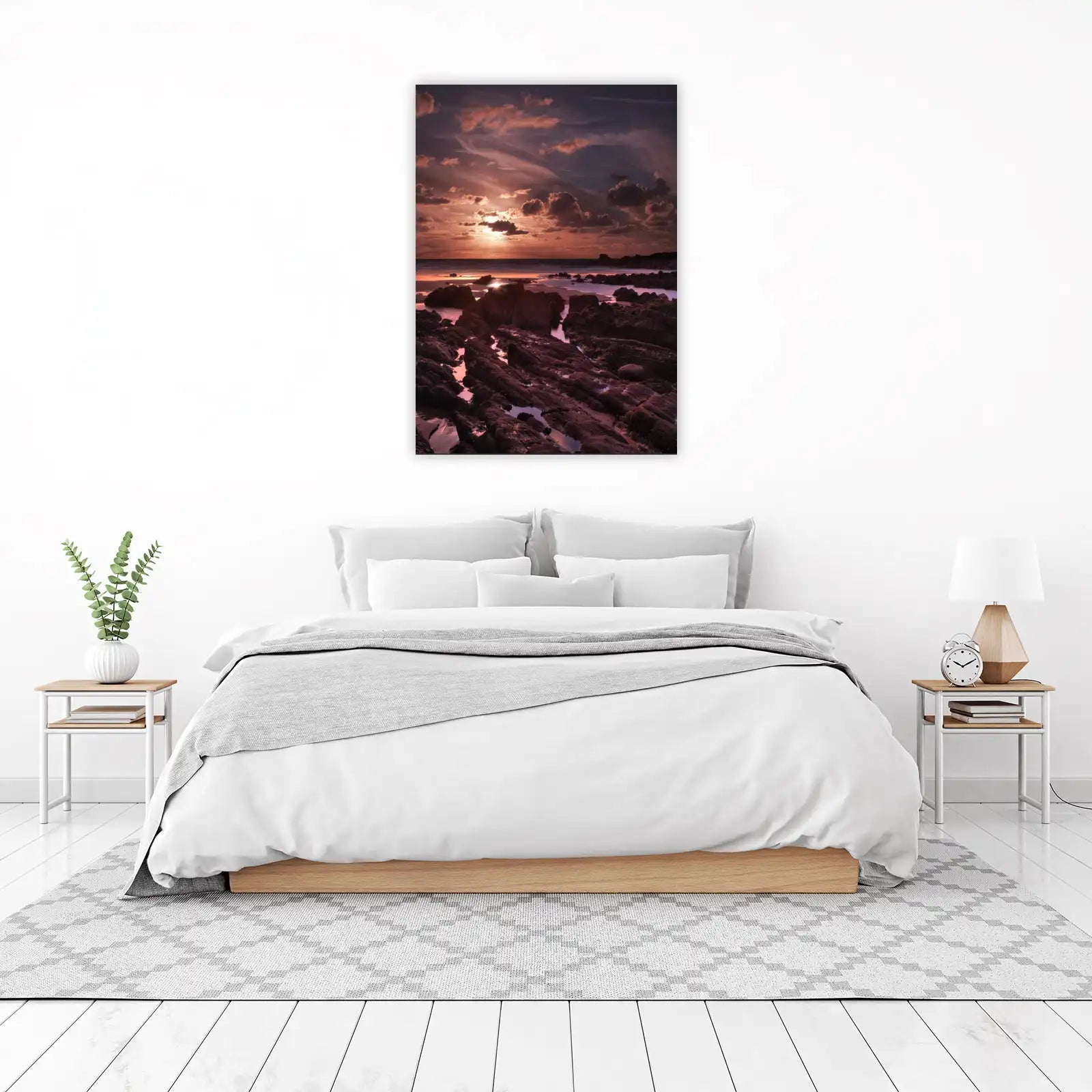 Dramatic Sunset Coastal Rocks Wall Art