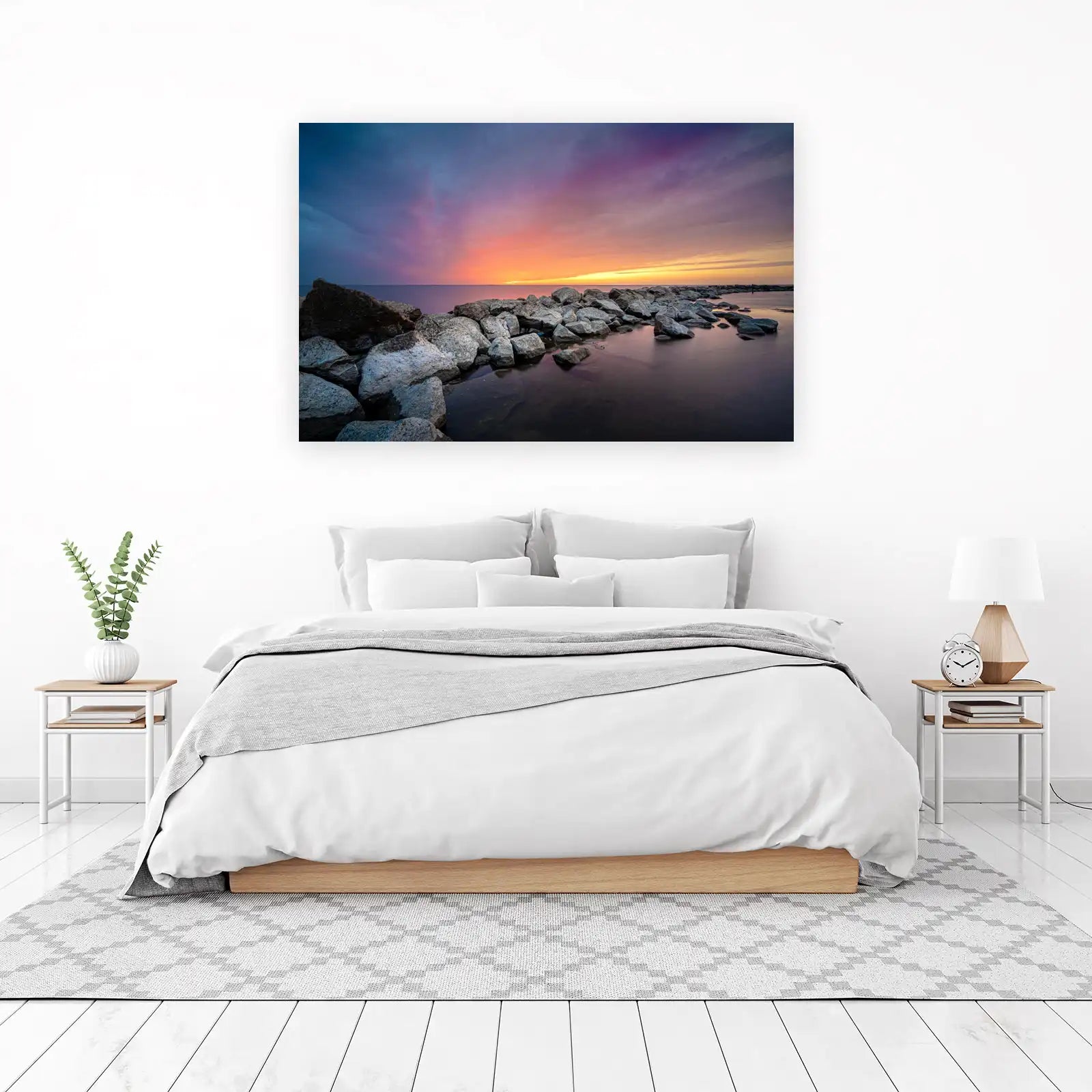 Serene Sunset Beach Rocks Wall Art