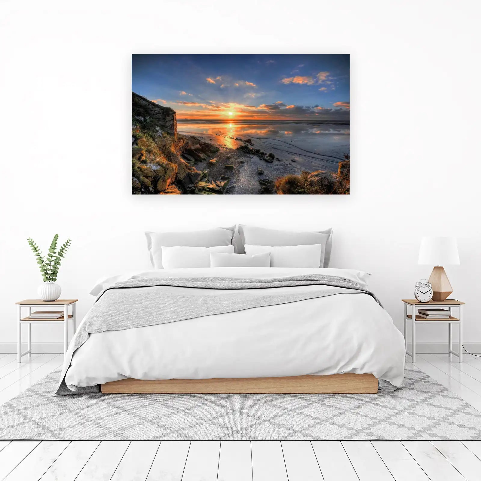 Golden Sunset Beach Rocky Wall Wall Art