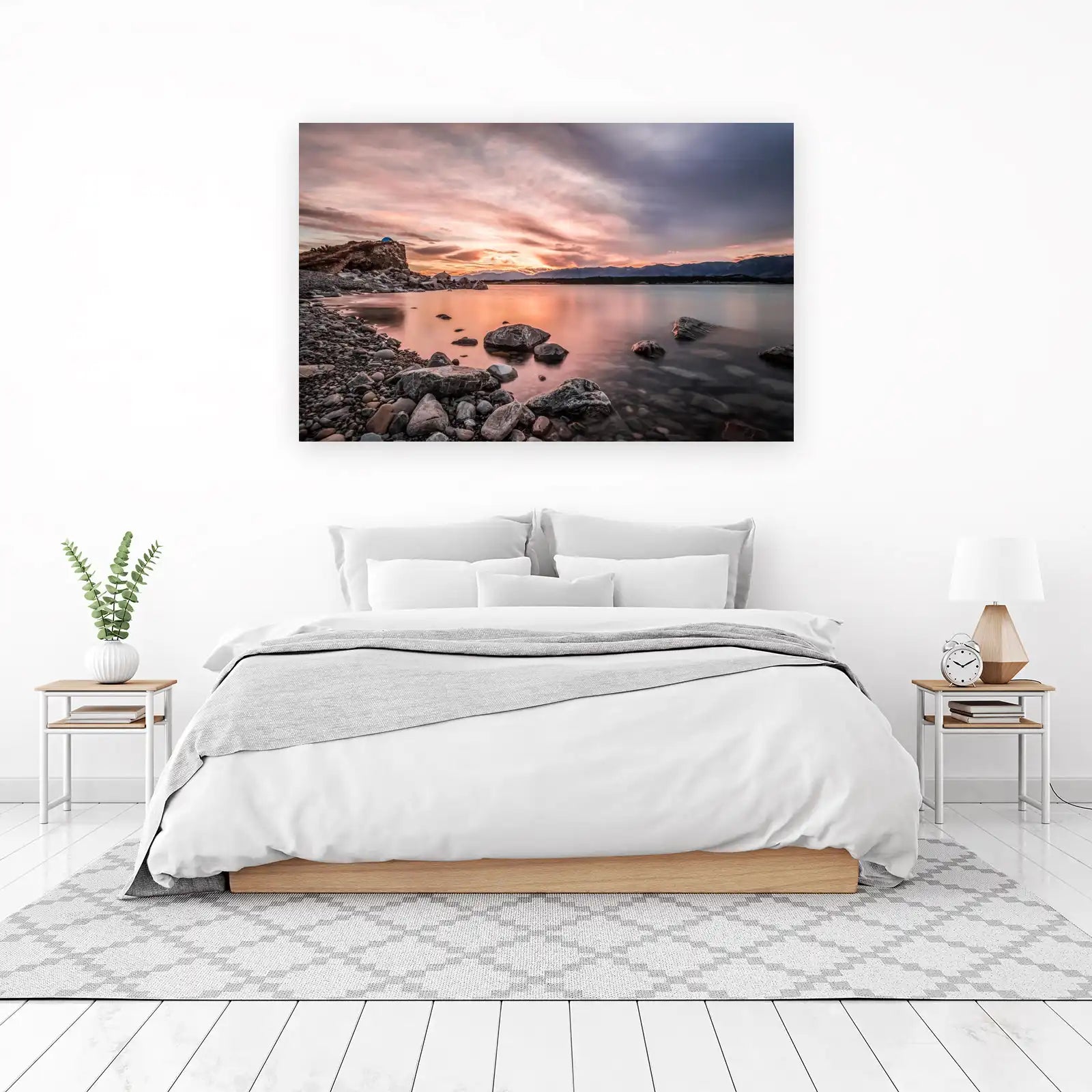 Serene Lakeside Sunset Landscape Wall Art