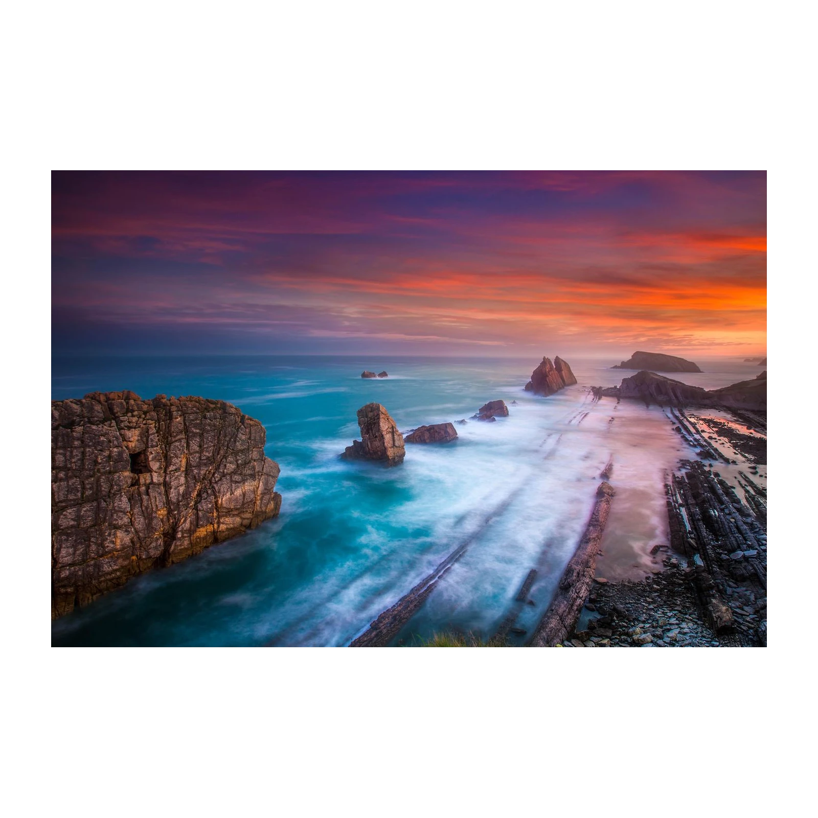 Dramatic Sunset Coastal Rocks Wall Art