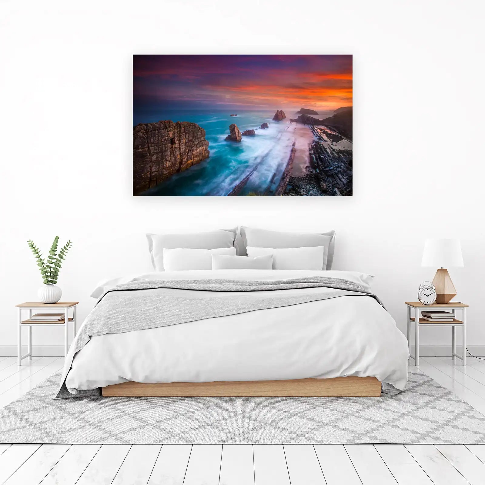 Dramatic Sunset Coastal Rocks Wall Art