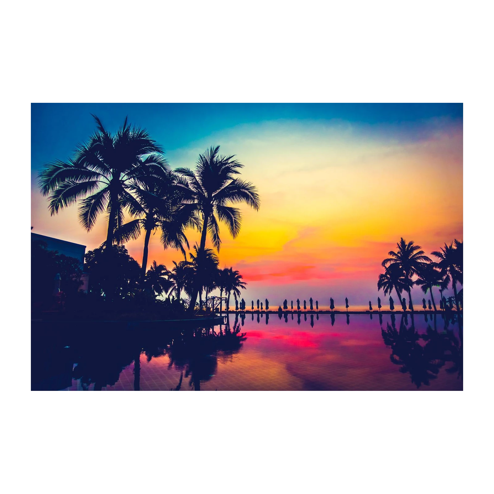 Tropical Sunset Palm Trees Poolside Wall Art