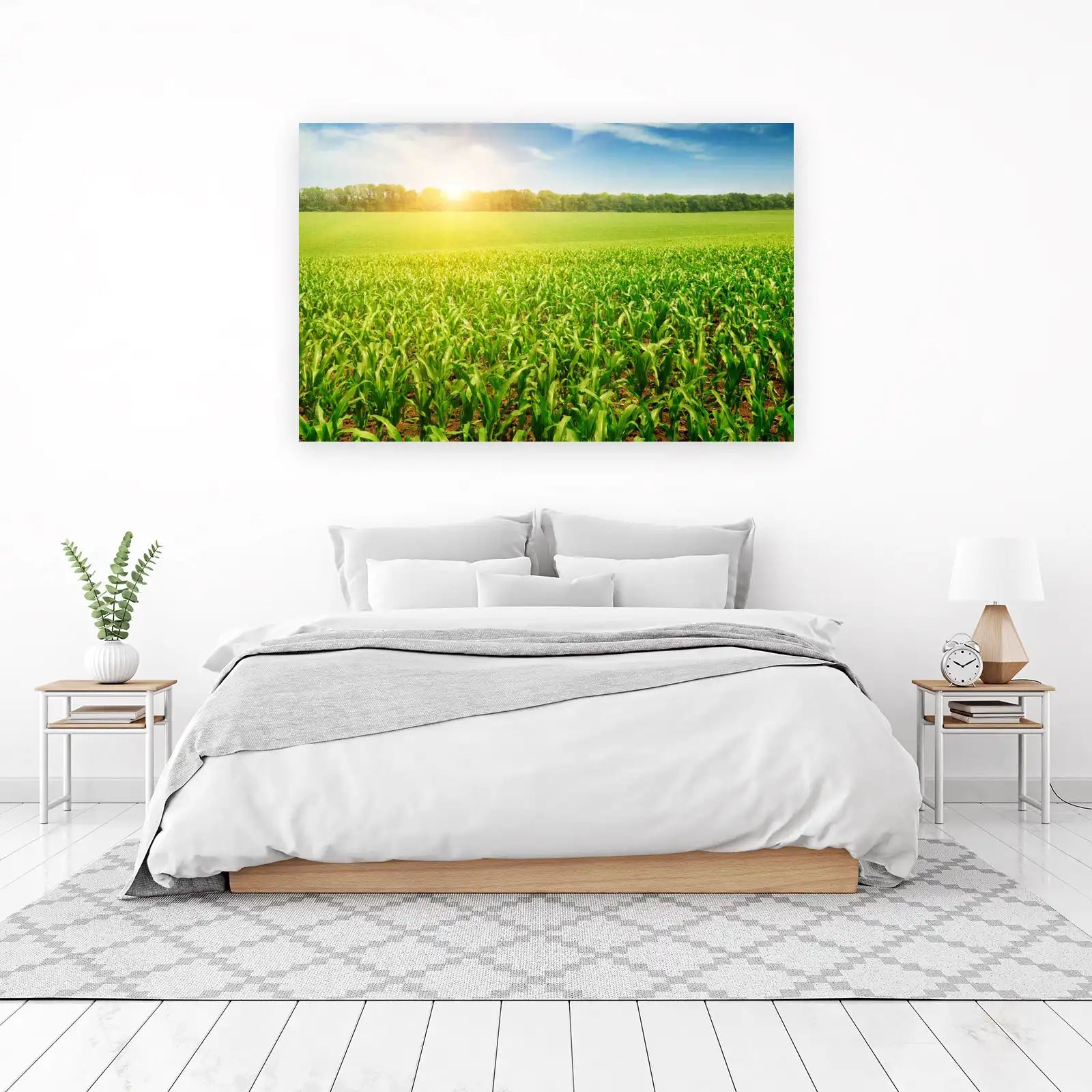Vibrant Green Cornfield at Sunrise Wall Art