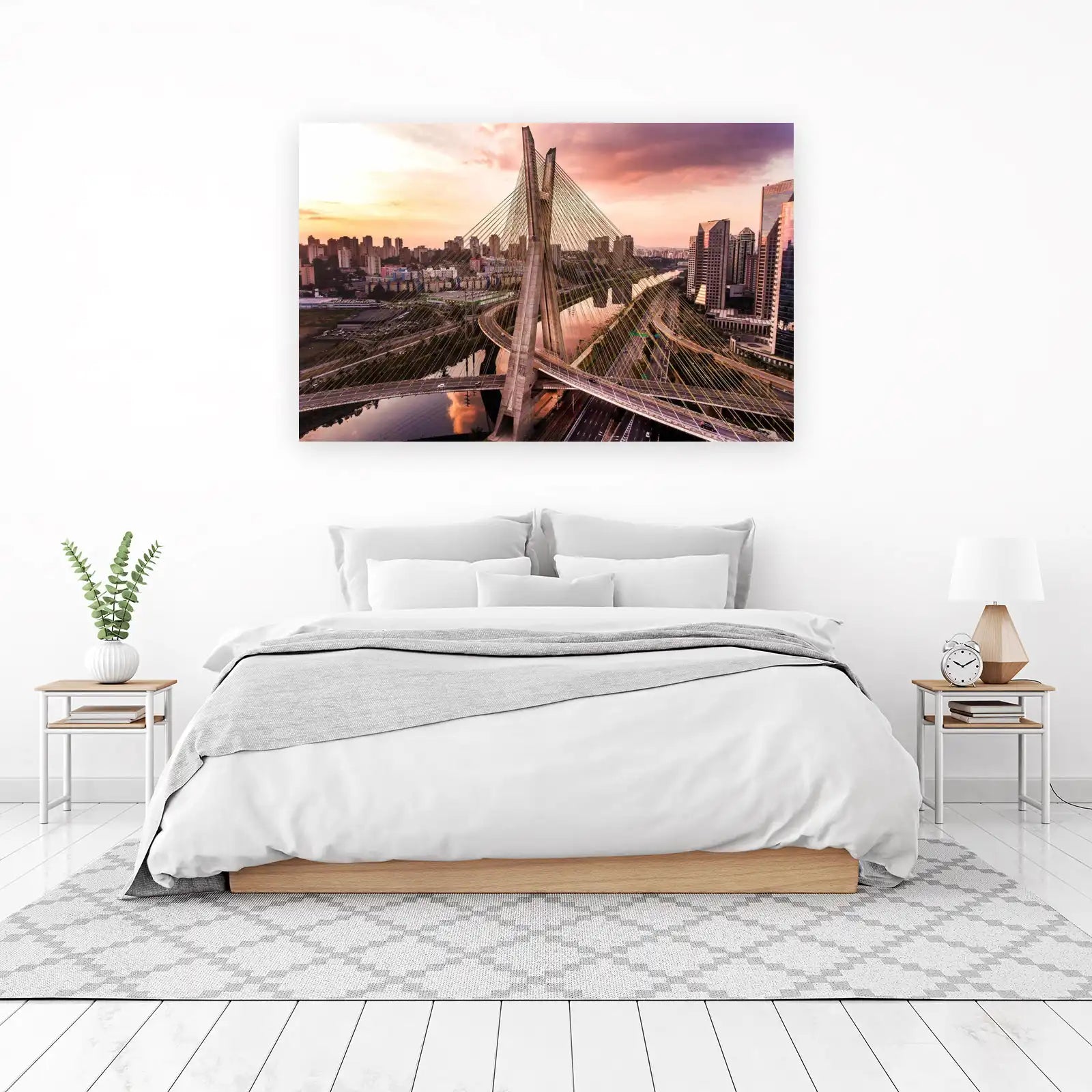 Modern Cityscape Cable Bridge Wall Art