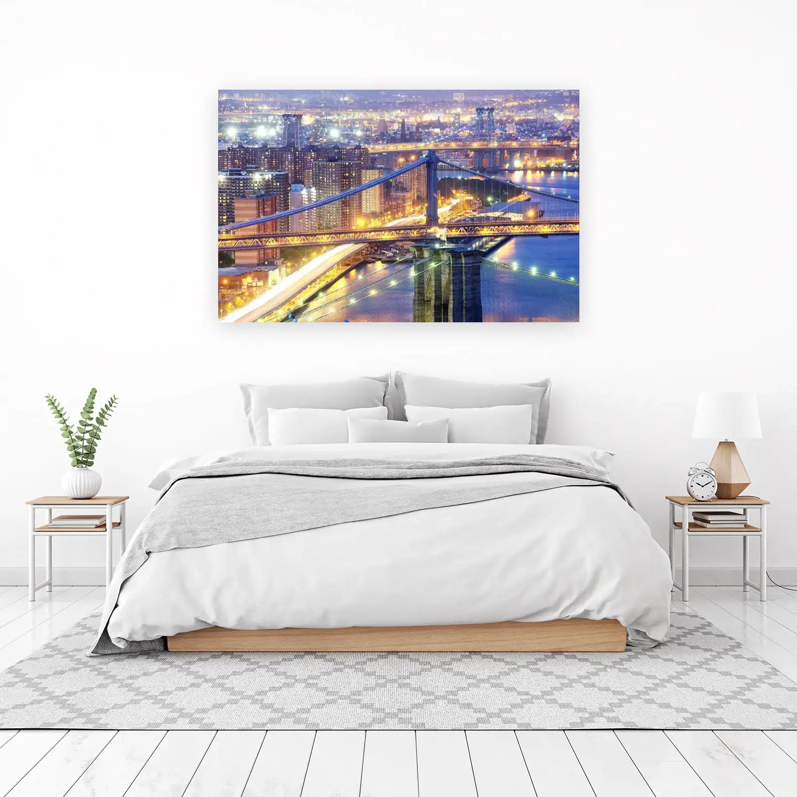 NYC Bridge Skyline Night Cityscape Wall Art