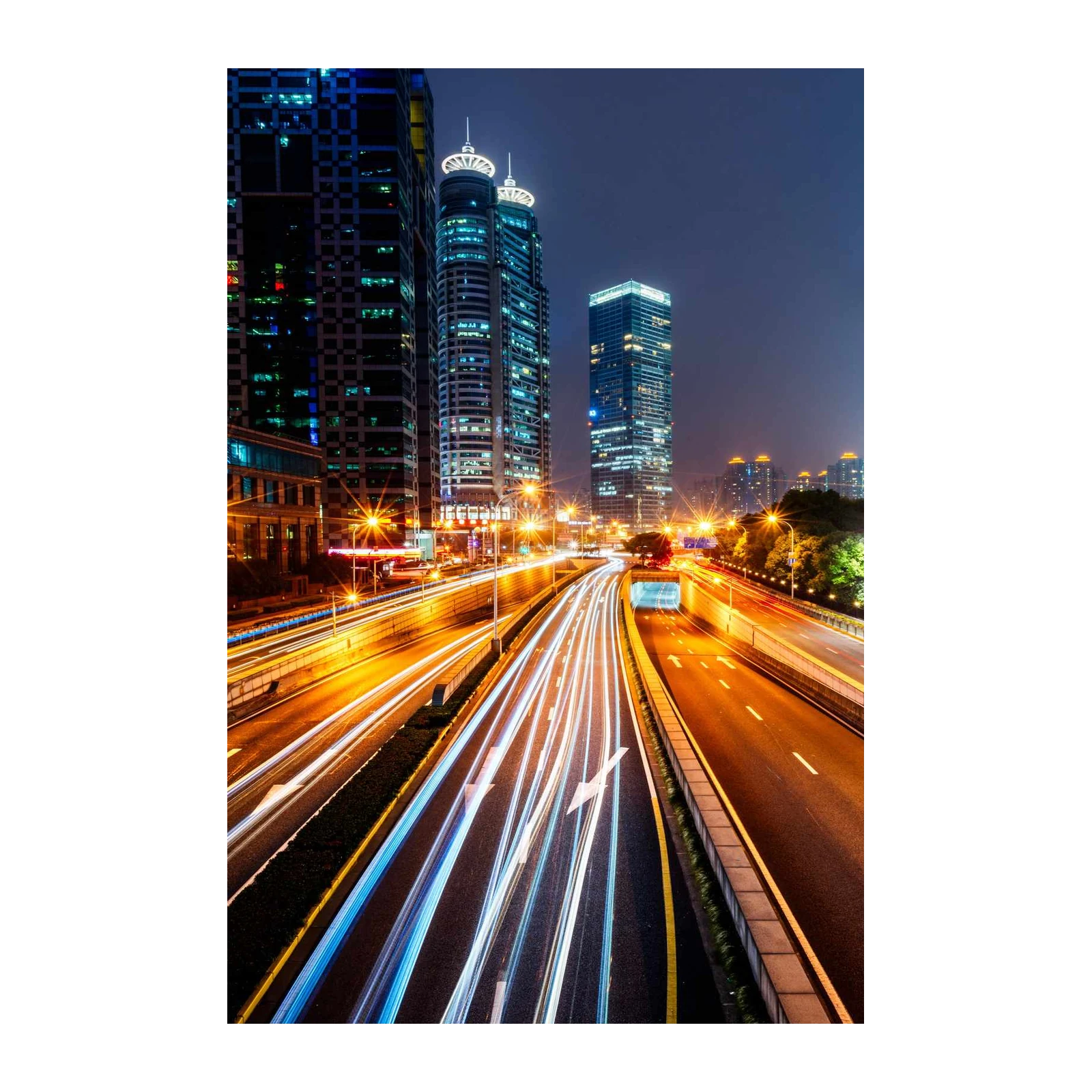 Modern Cityscape Light Trails Wall Art