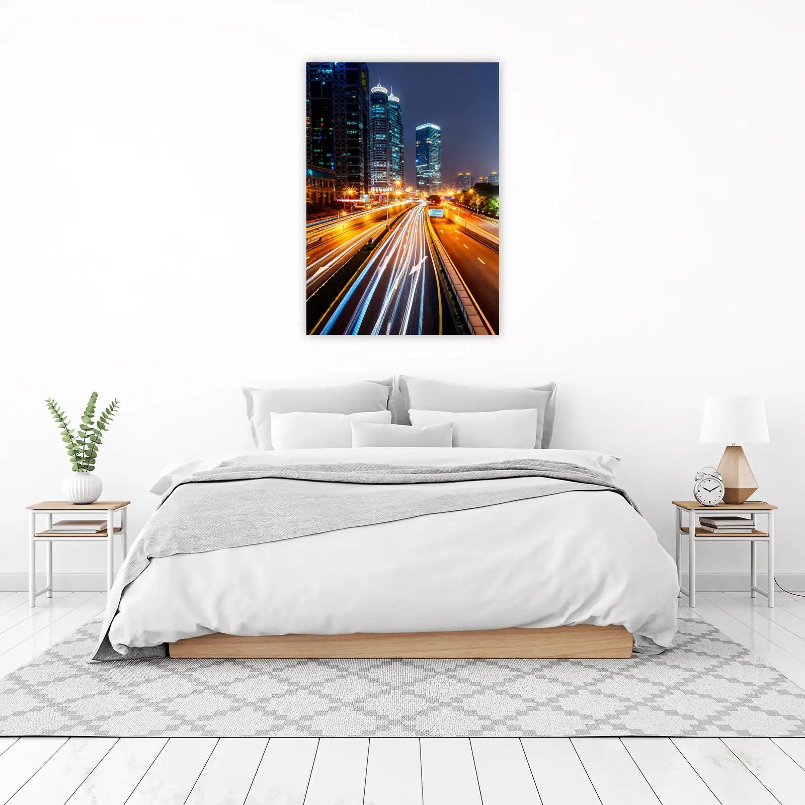 Modern Cityscape Light Trails Wall Art