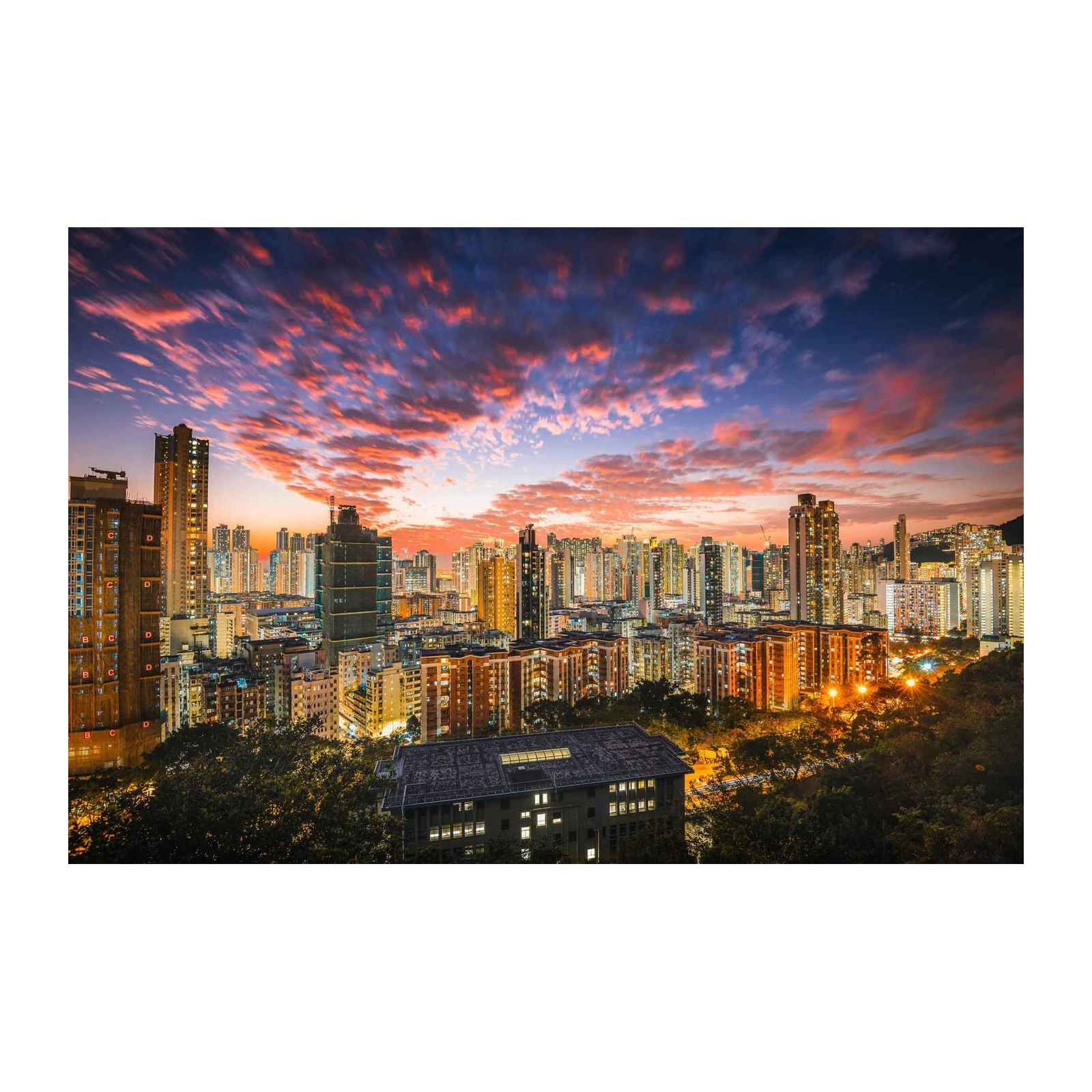 Vibrant Cityscape Sunset Wall Art