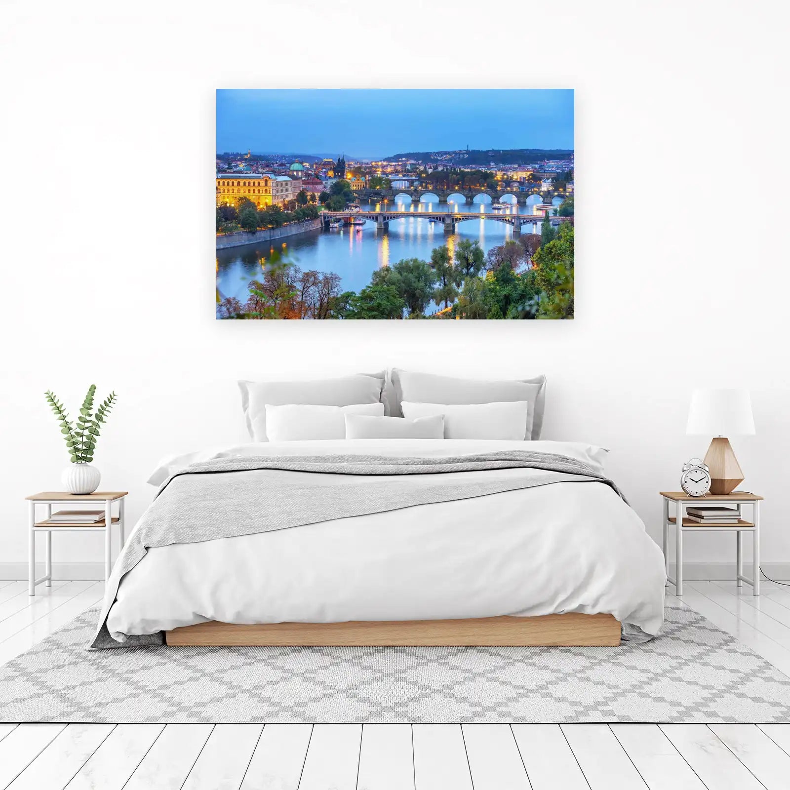 Prague Evening Skyline Bridge View Wall Art