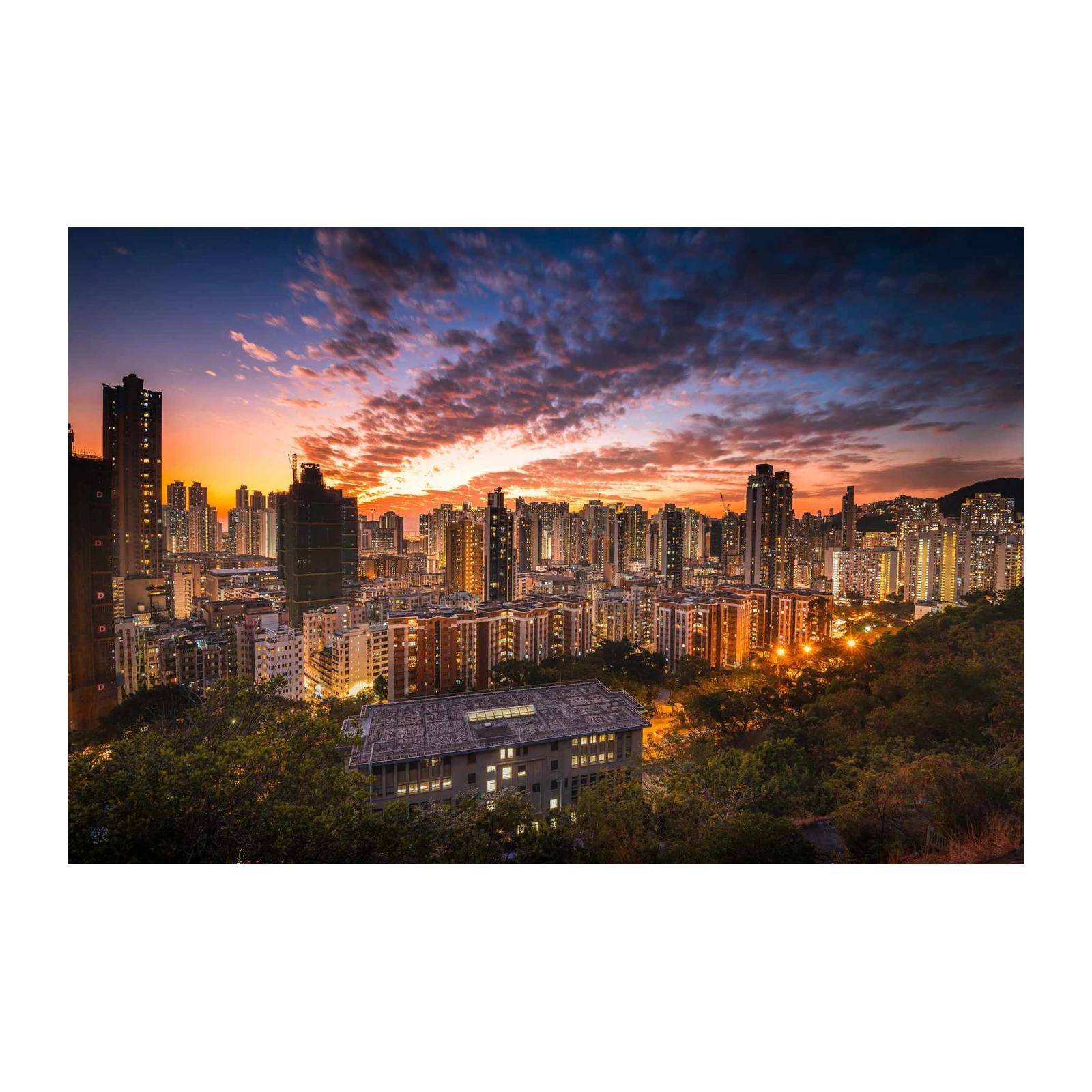 Vibrant Cityscape Sunset Wall Art