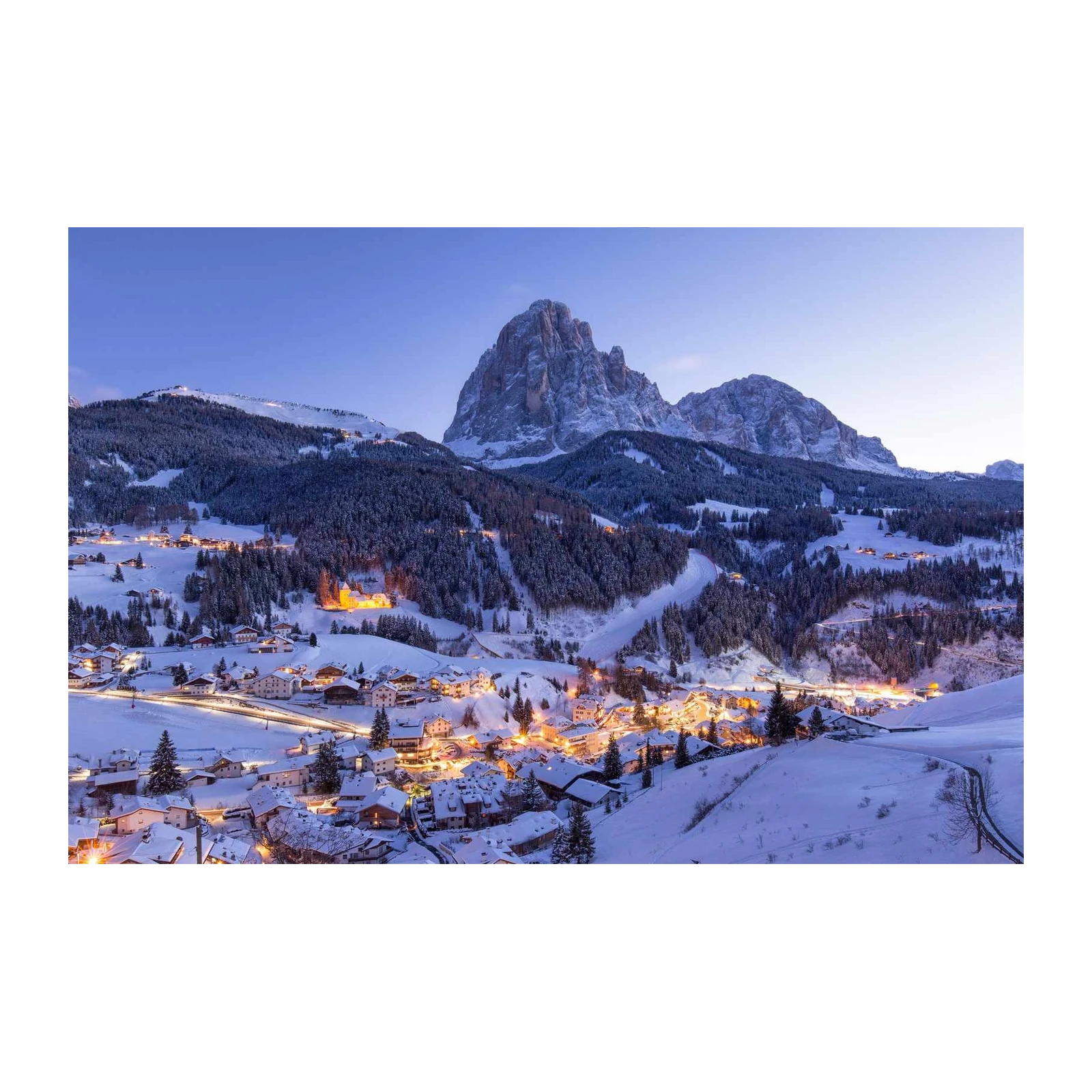 Winter Village Mountain Landscape Wall Art