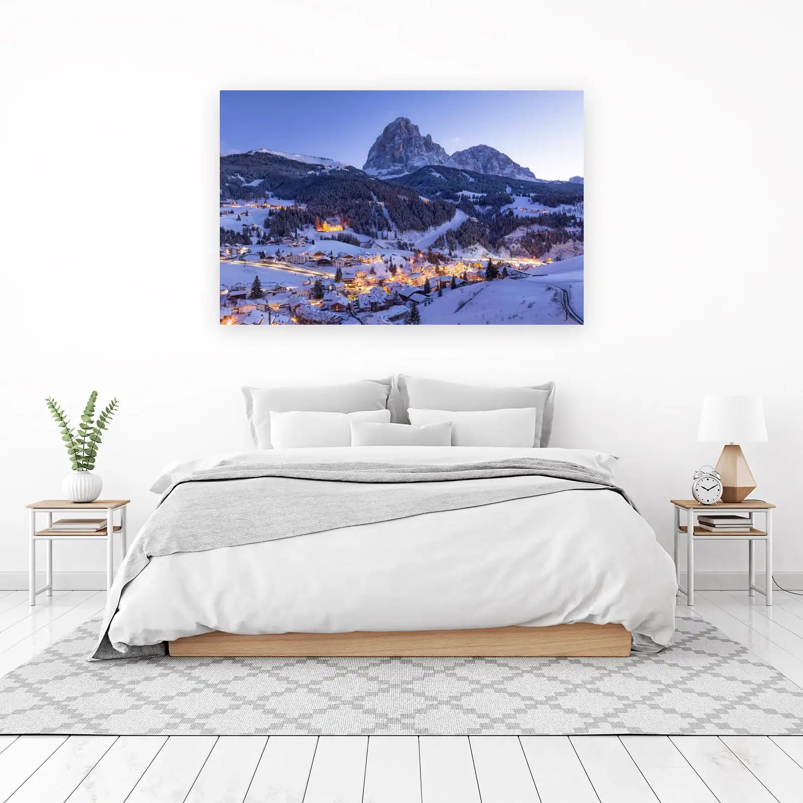 Winter Village Mountain Landscape Wall Art