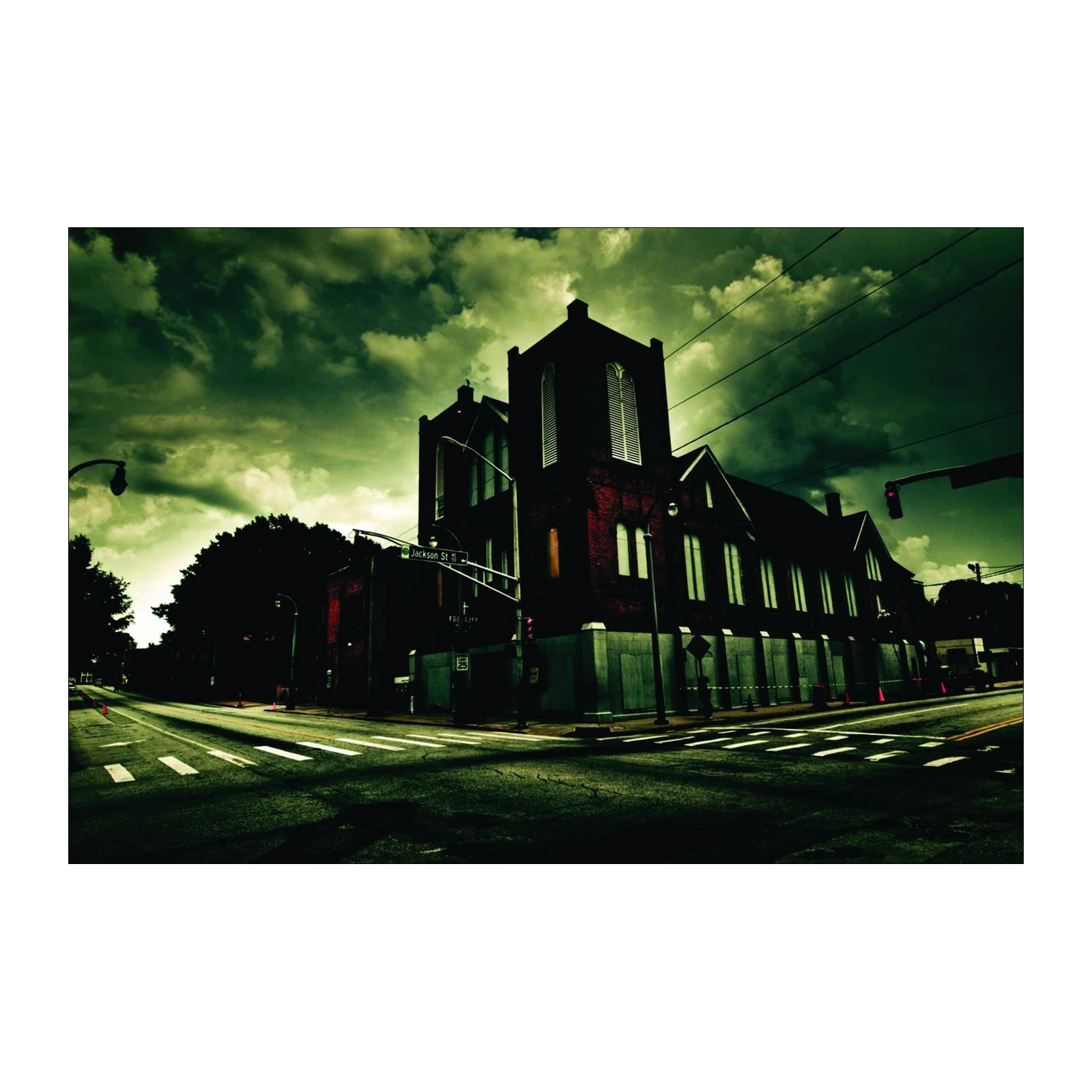 Moody Urban Church Street Scene Wall Art