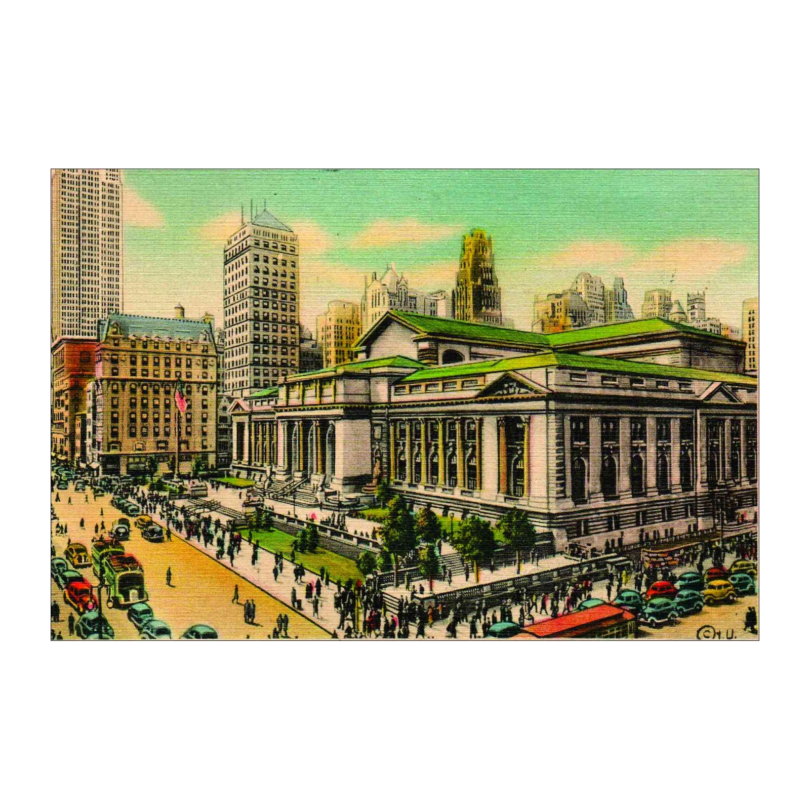 Vintage NYC Library Street Scene Wall Art
