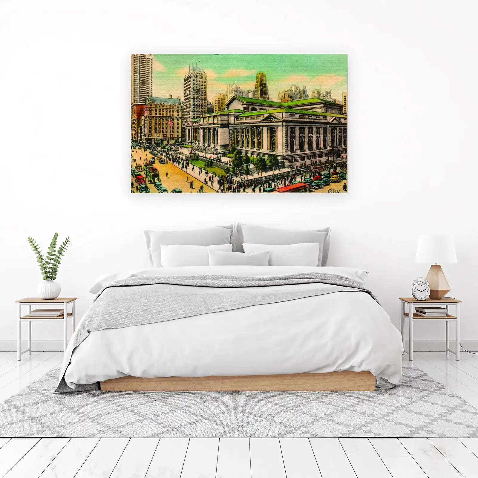 Vintage NYC Library Street Scene Wall Art