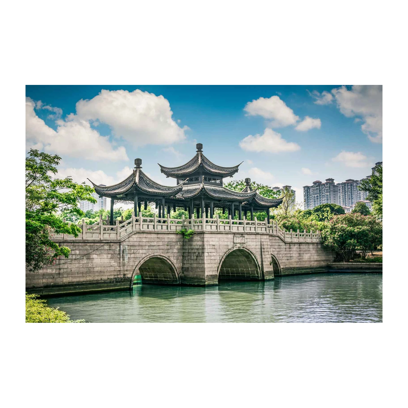 Serene Pagoda Bridge Landscape Wall Art