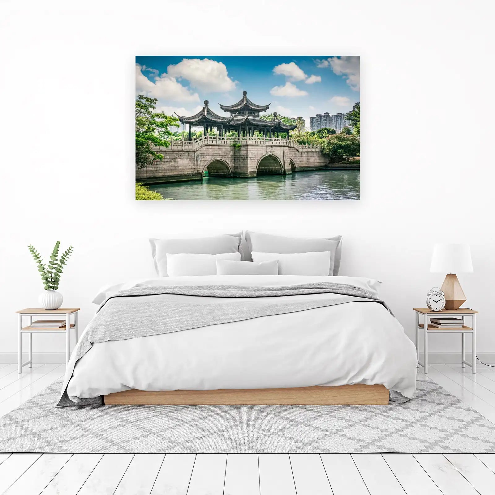 Serene Pagoda Bridge Landscape Wall Art