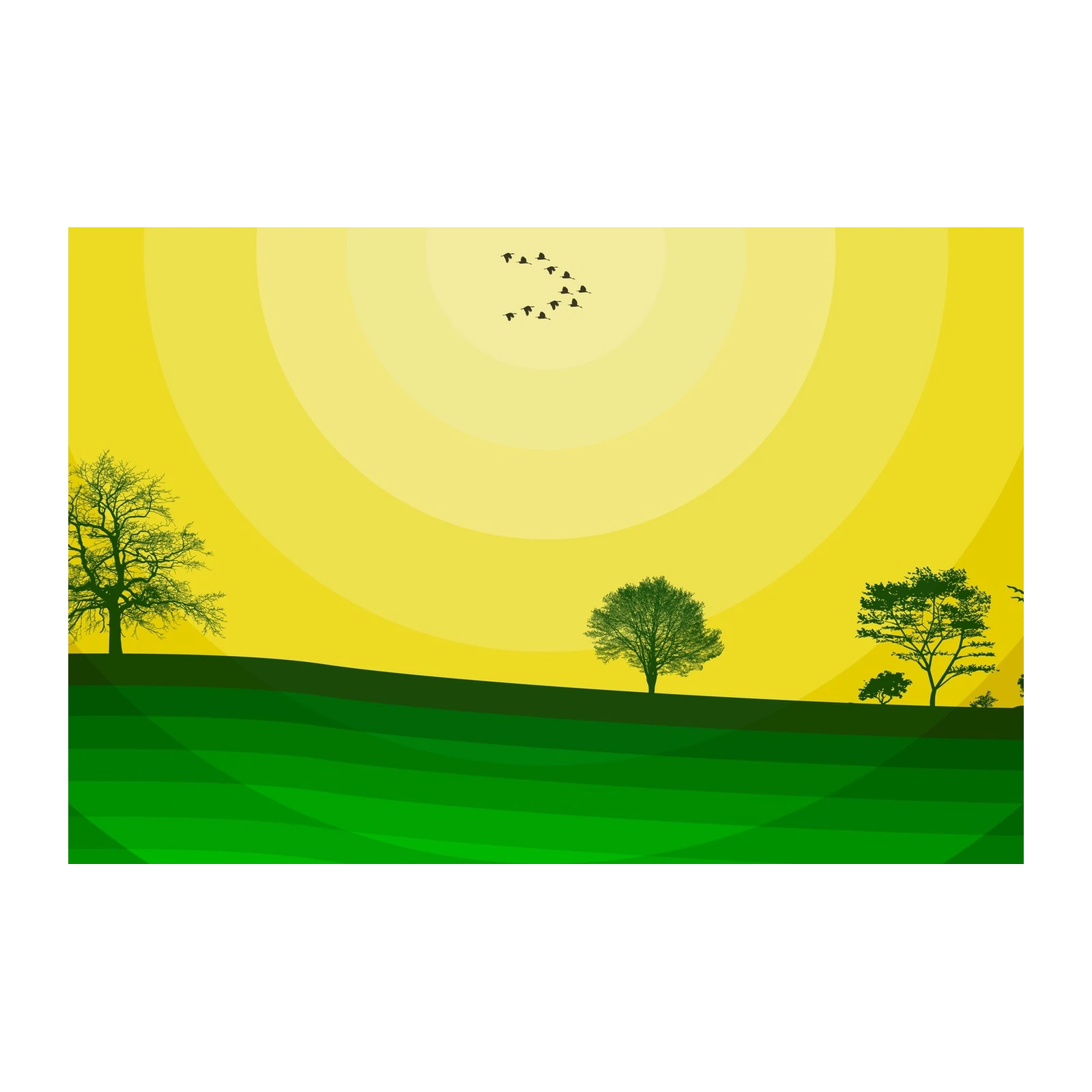 Vibrant Sunrise Tree & Bird Wall Art