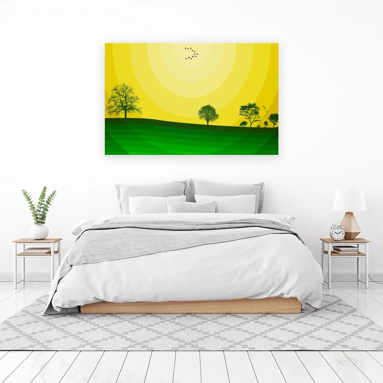 Vibrant Sunrise Tree & Bird Wall Art