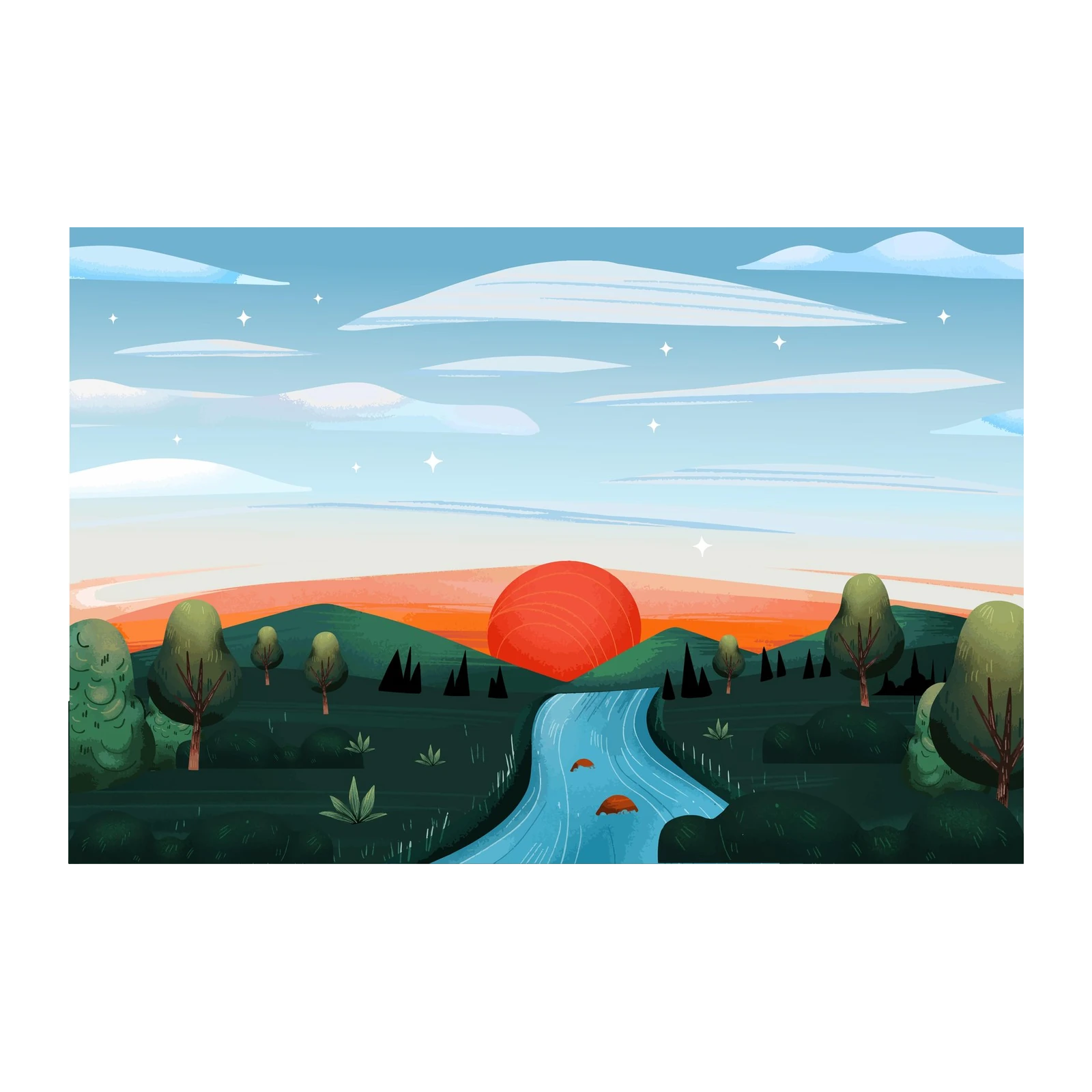 Vibrant Sunset River Landscape Wall Art