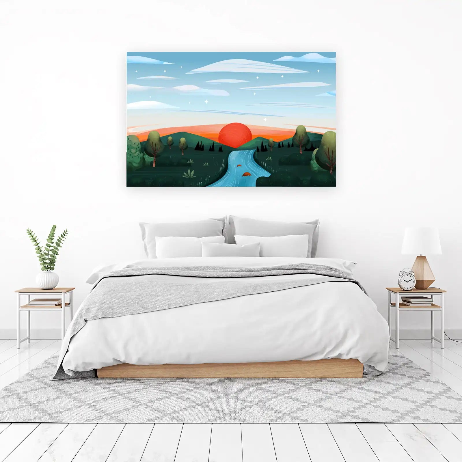 Vibrant Sunset River Landscape Wall Art
