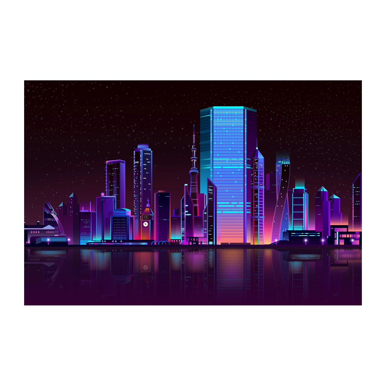 Neon Cityscape Reflection Wall Art