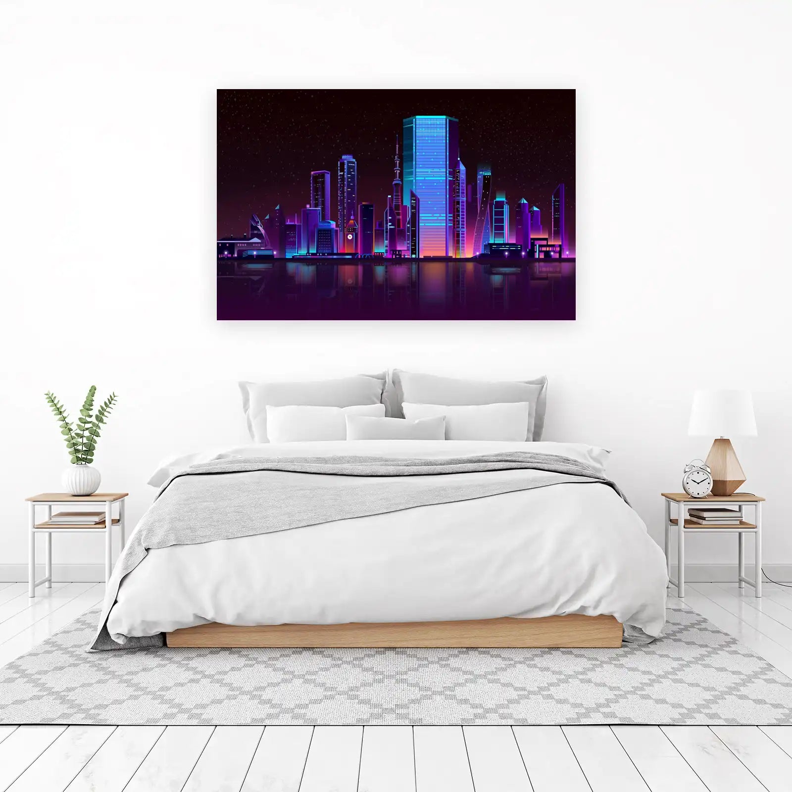 Neon Cityscape Reflection Wall Art
