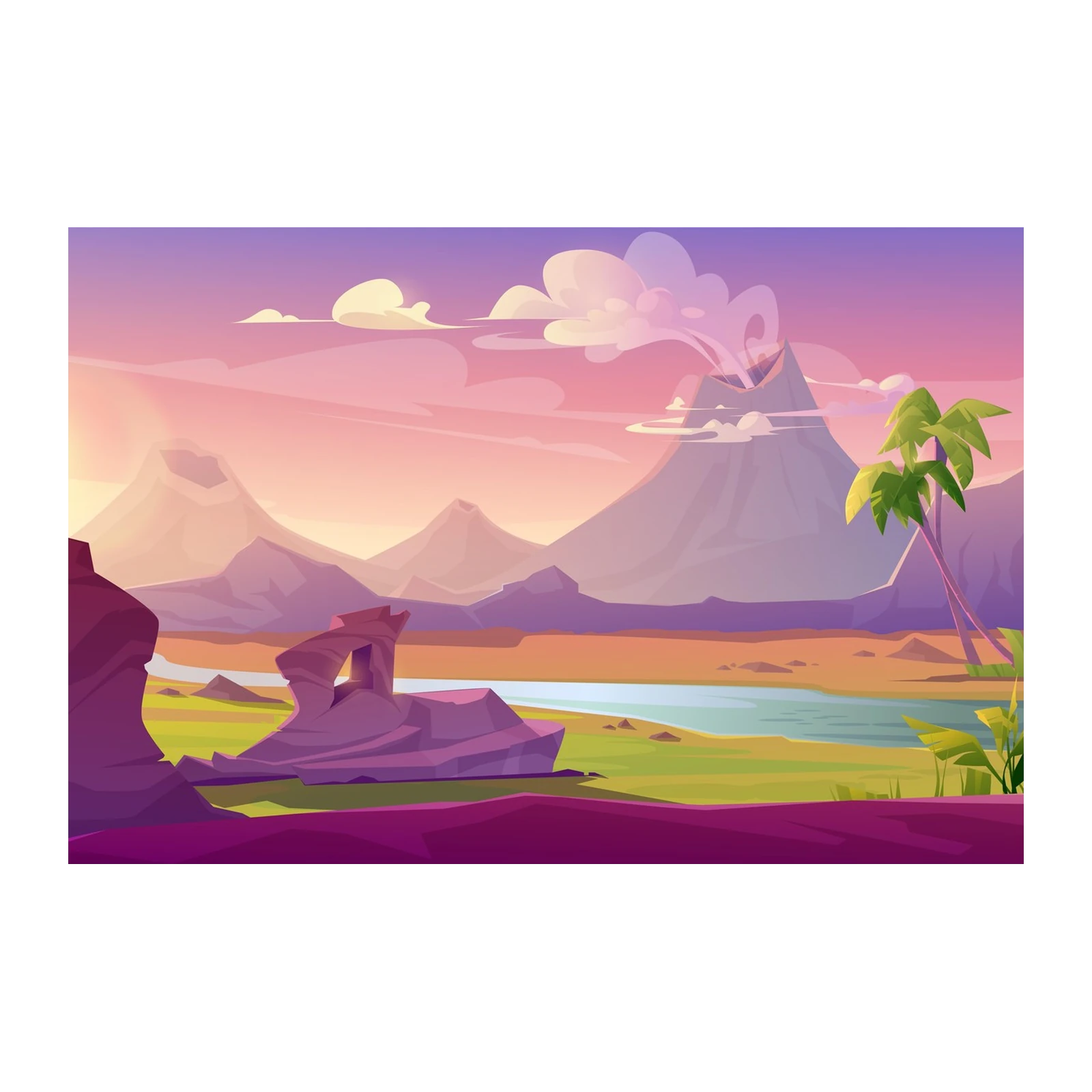 Prehistoric Volcano Landscape Wall Art