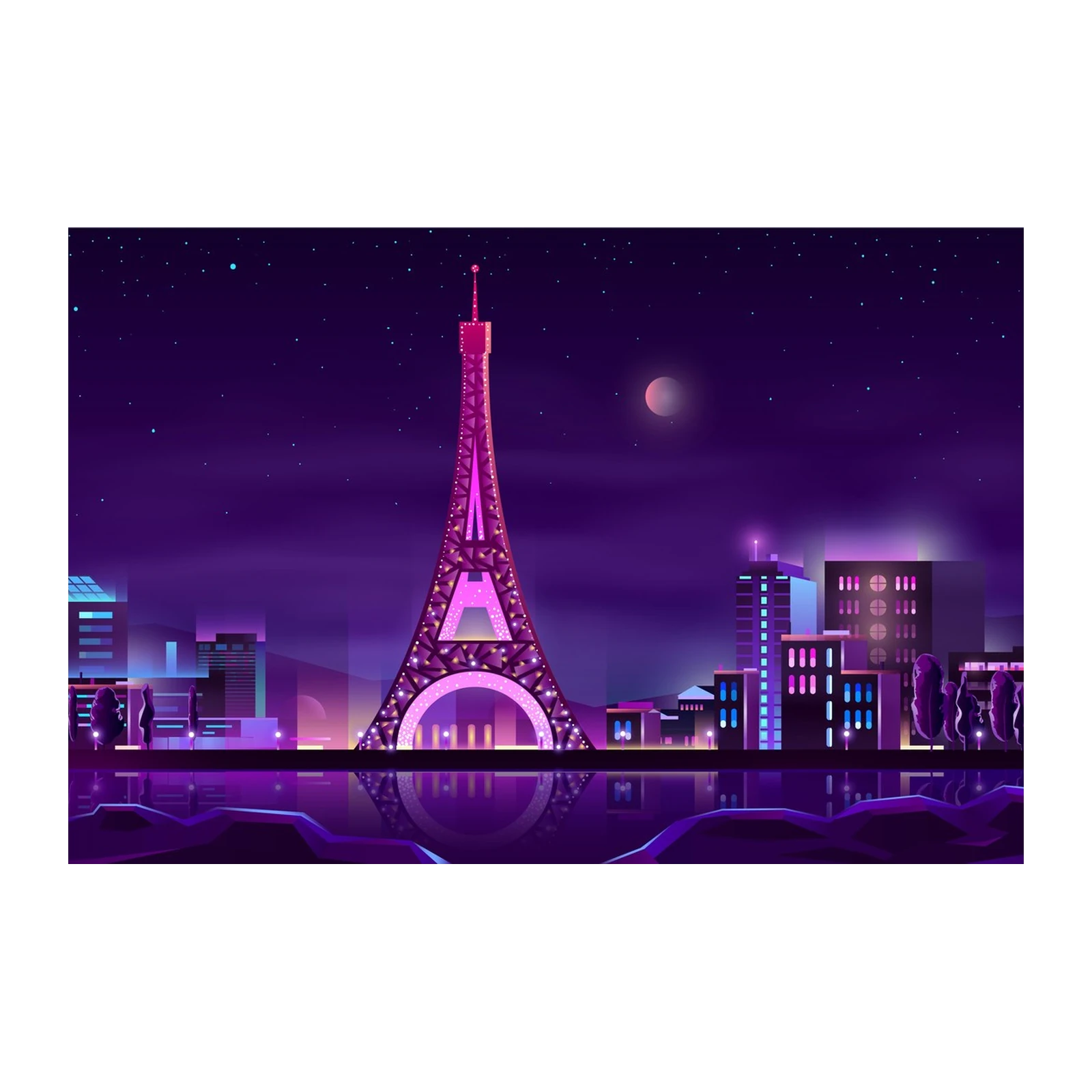 Eiffel Tower Neon Cityscape Wall Art