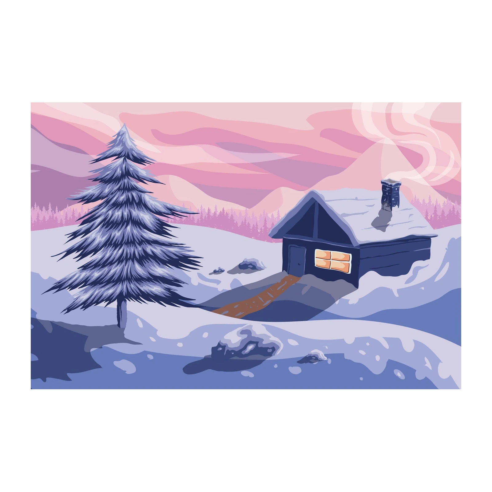 Cozy Winter Cabin Snow Landscape Wall Art