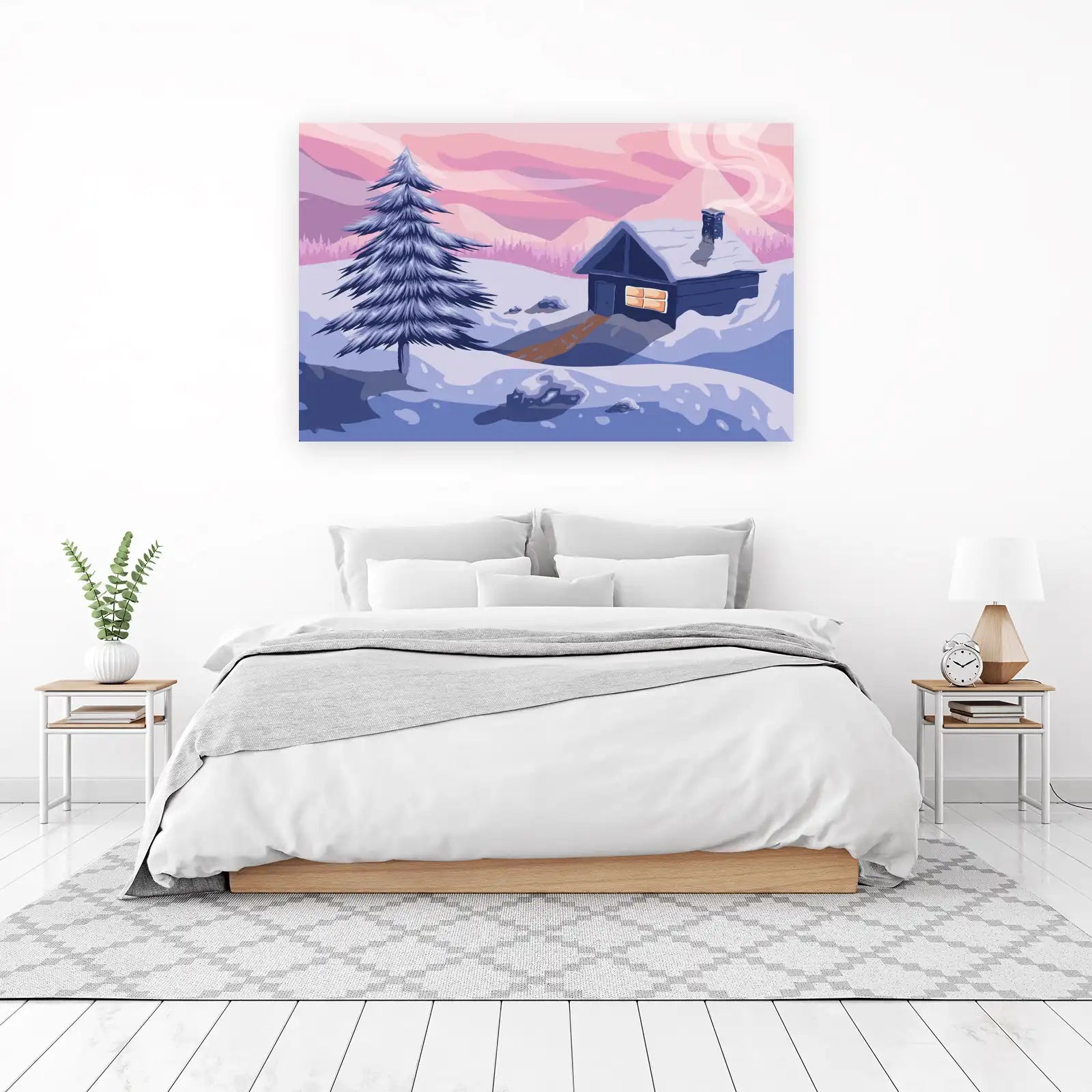 Cozy Winter Cabin Snow Landscape Wall Art